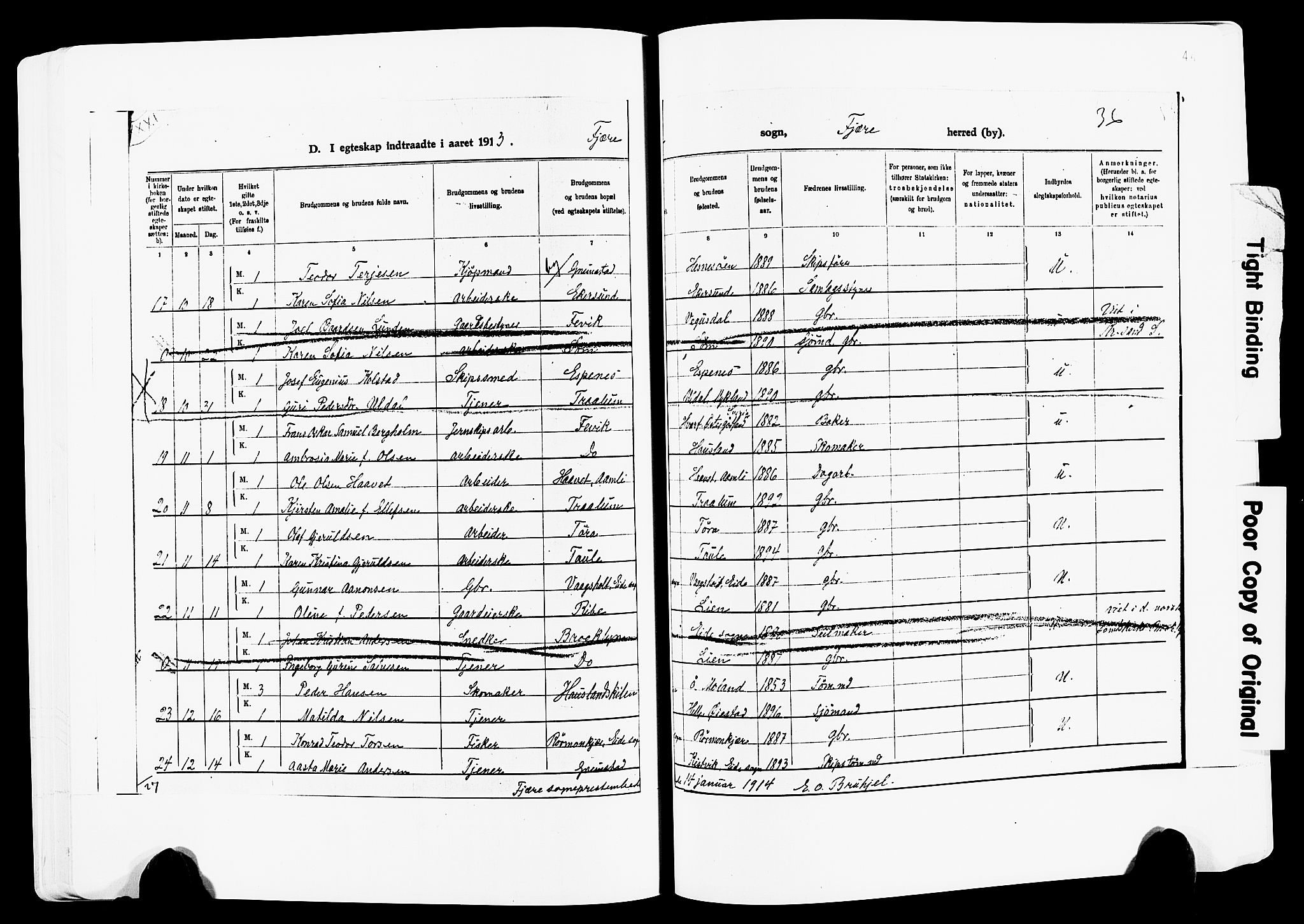 Fjære sokneprestkontor, AV/SAK-1111-0011/F/Fa/L0003: Ministerialbok nr. A 3.1, 1903-1920, s. 44