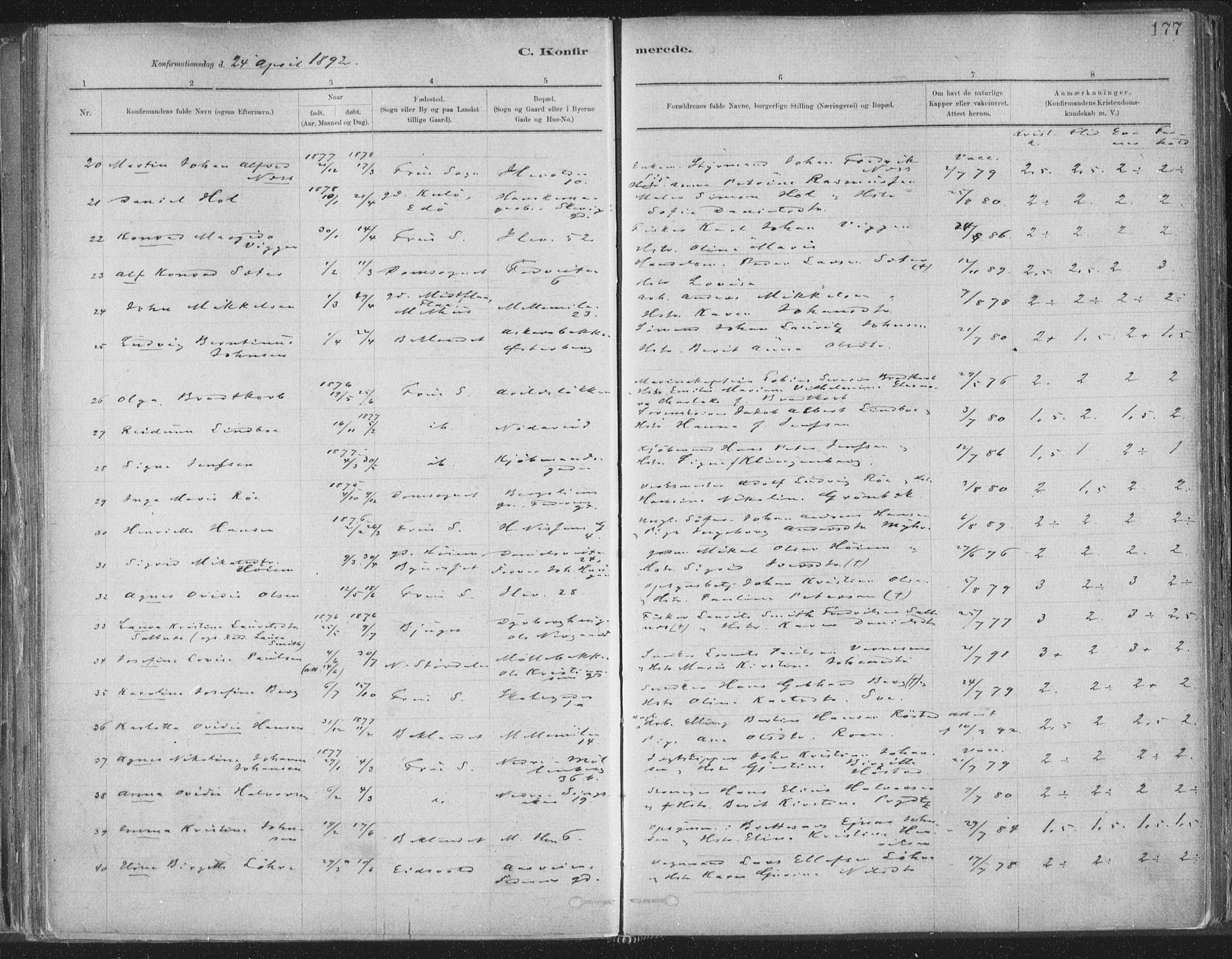 Ministerialprotokoller, klokkerbøker og fødselsregistre - Sør-Trøndelag, SAT/A-1456/603/L0162: Ministerialbok nr. 603A01, 1879-1895, s. 177