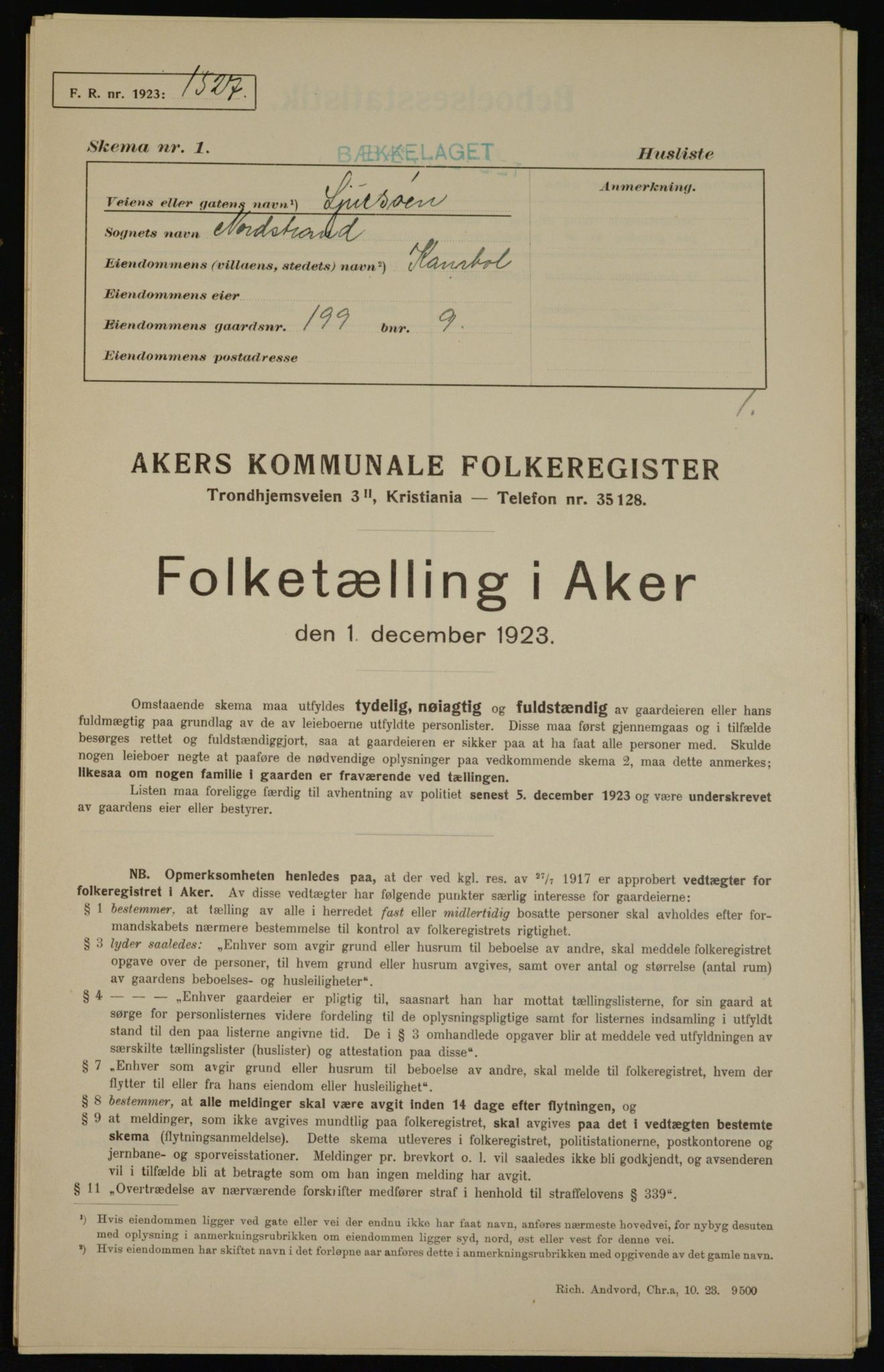 , Kommunal folketelling 1.12.1923 for Aker, 1923, s. 45324