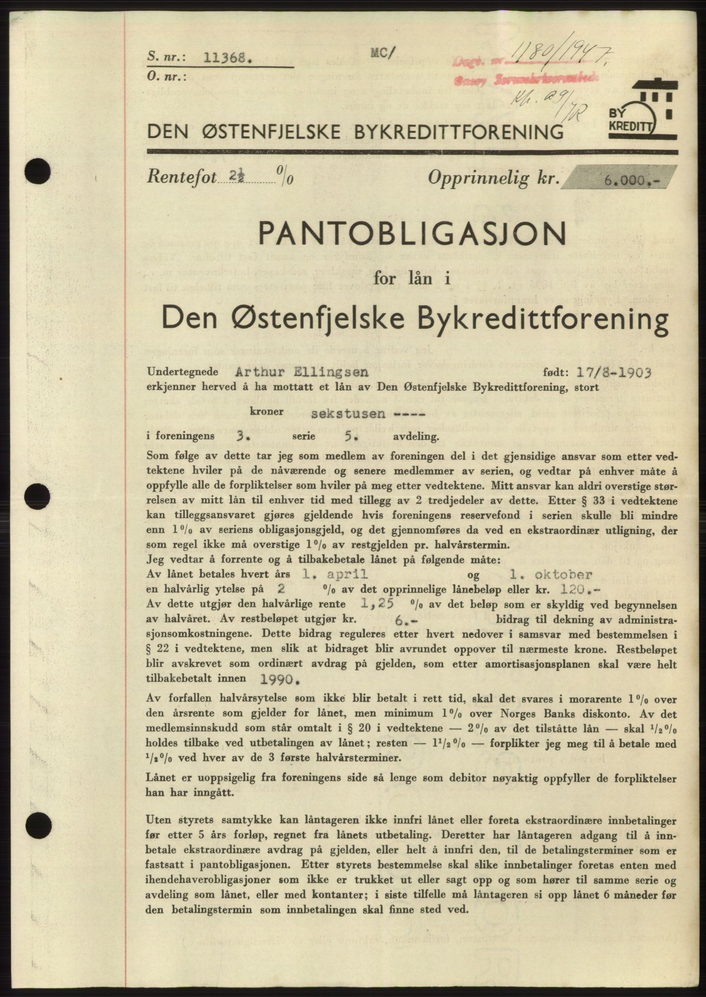 Onsøy sorenskriveri, SAO/A-10474/G/Ga/Gac/L0006: Pantebok nr. B 12-6, 1947-1948, Dagboknr: 1180/1947