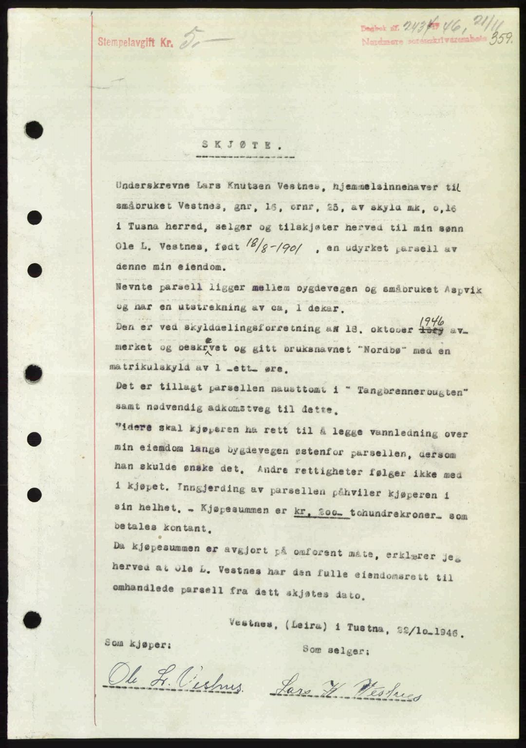 Nordmøre sorenskriveri, SAT/A-4132/1/2/2Ca: Pantebok nr. A103, 1946-1947, Dagboknr: 2434/1946