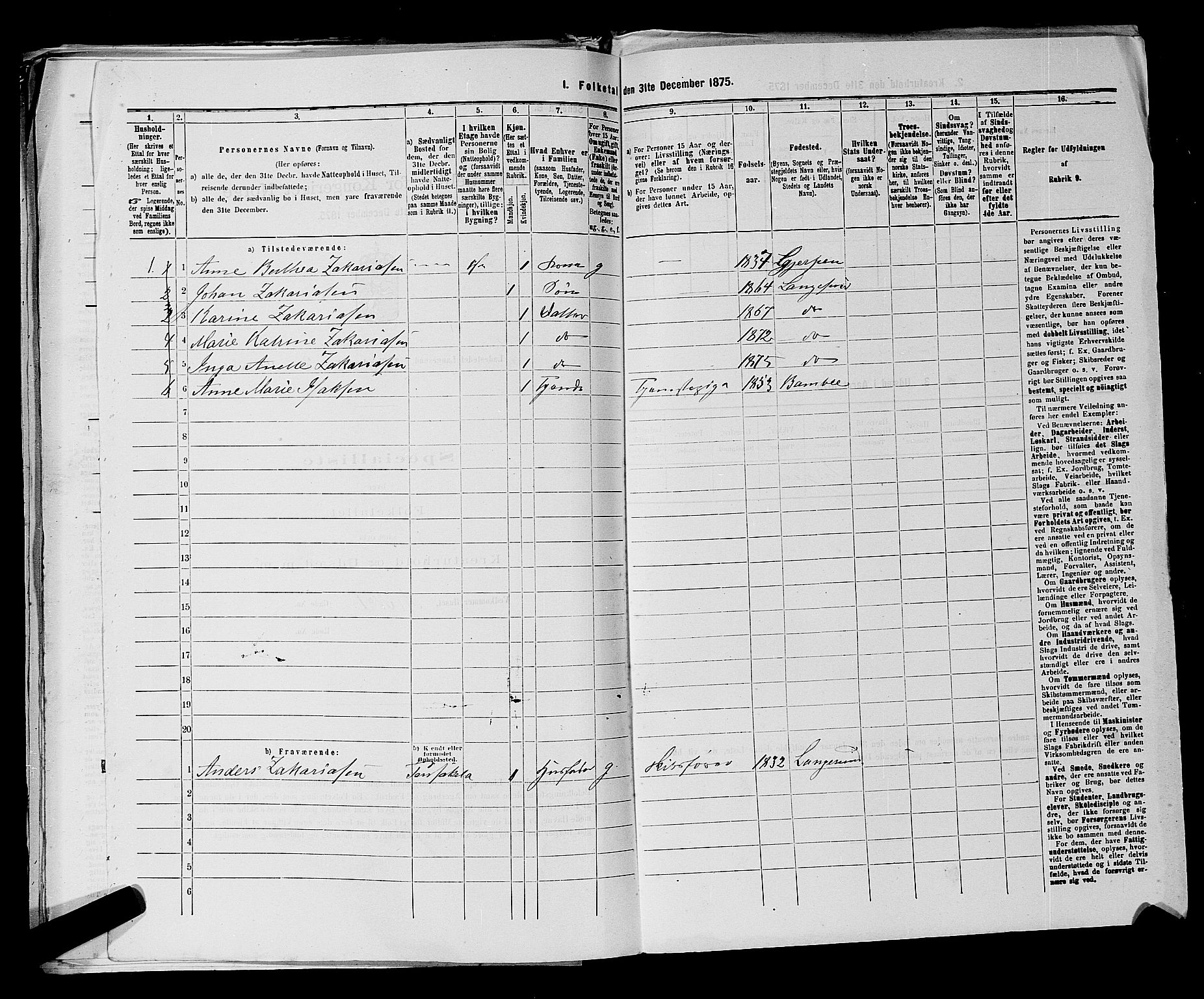 SAKO, Folketelling 1875 for 0802B Bamble prestegjeld, Langesund ladested, 1875, s. 191
