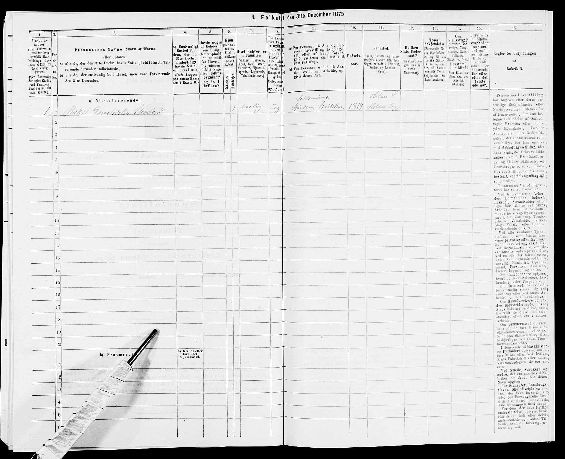 SAK, Folketelling 1875 for 1020P Holum prestegjeld, 1875, s. 366