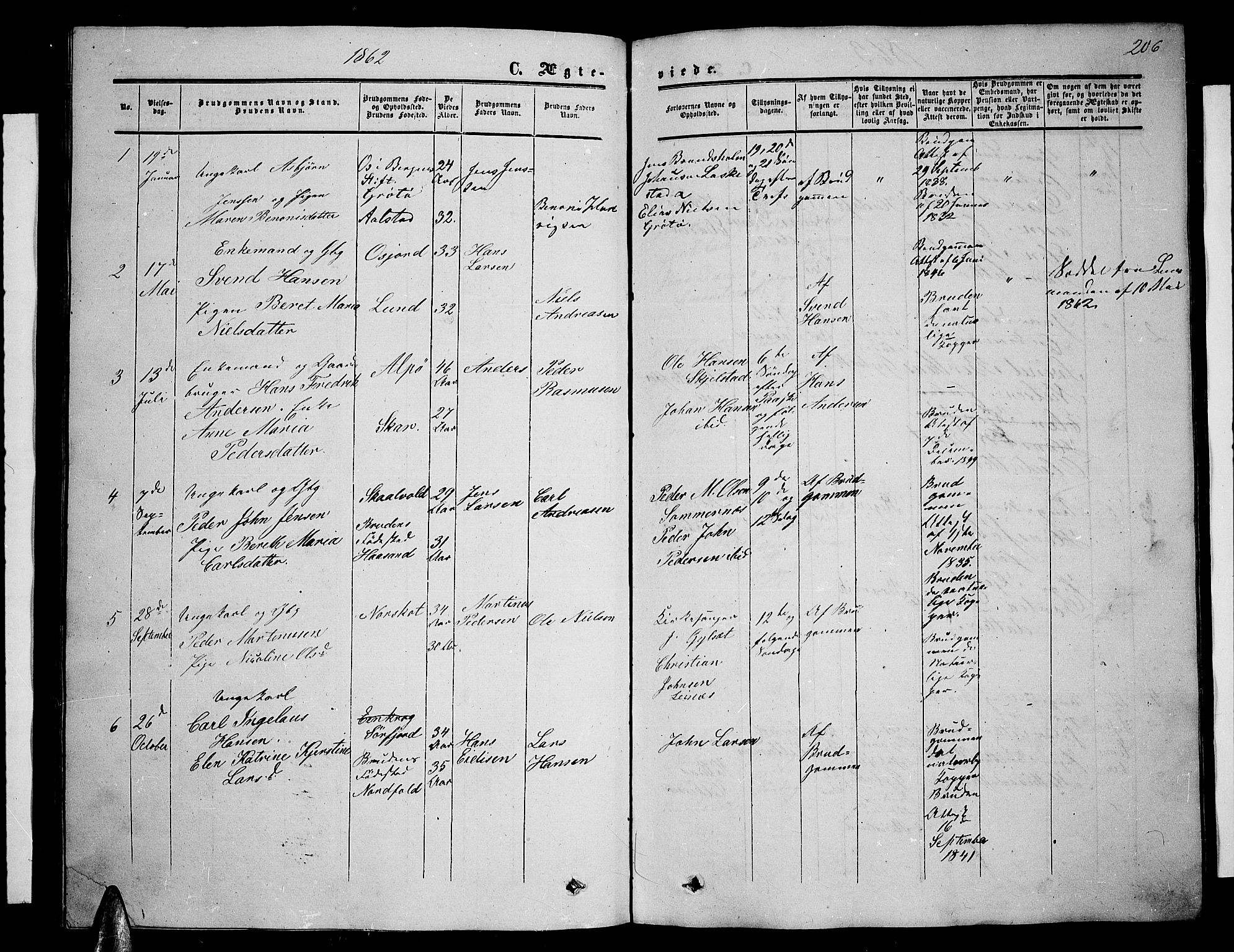 Ministerialprotokoller, klokkerbøker og fødselsregistre - Nordland, SAT/A-1459/857/L0827: Klokkerbok nr. 857C02, 1852-1879, s. 206