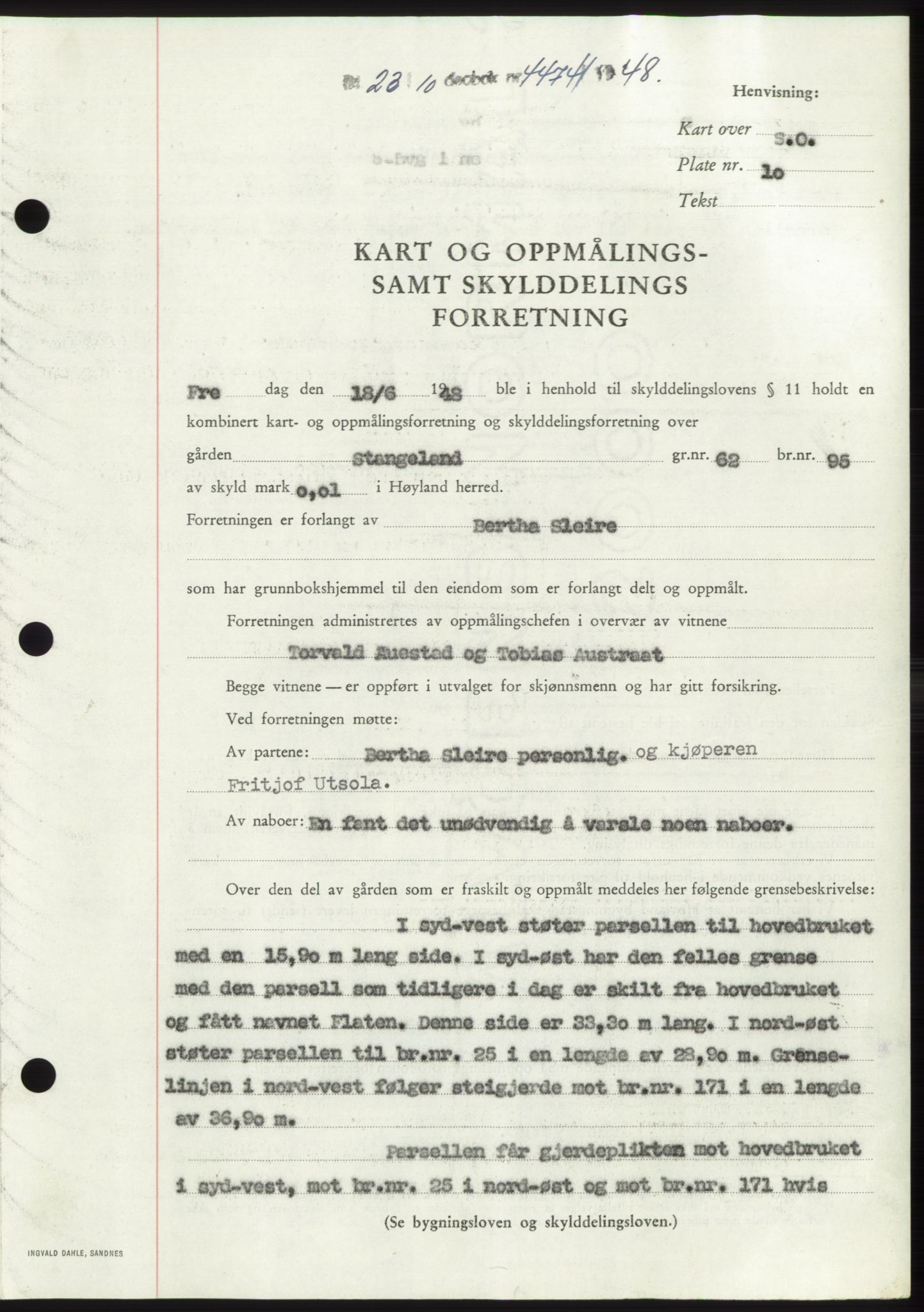 Jæren sorenskriveri, SAST/A-100310/03/G/Gba/L0100: Pantebok, 1948-1948, Dagboknr: 4474/1948