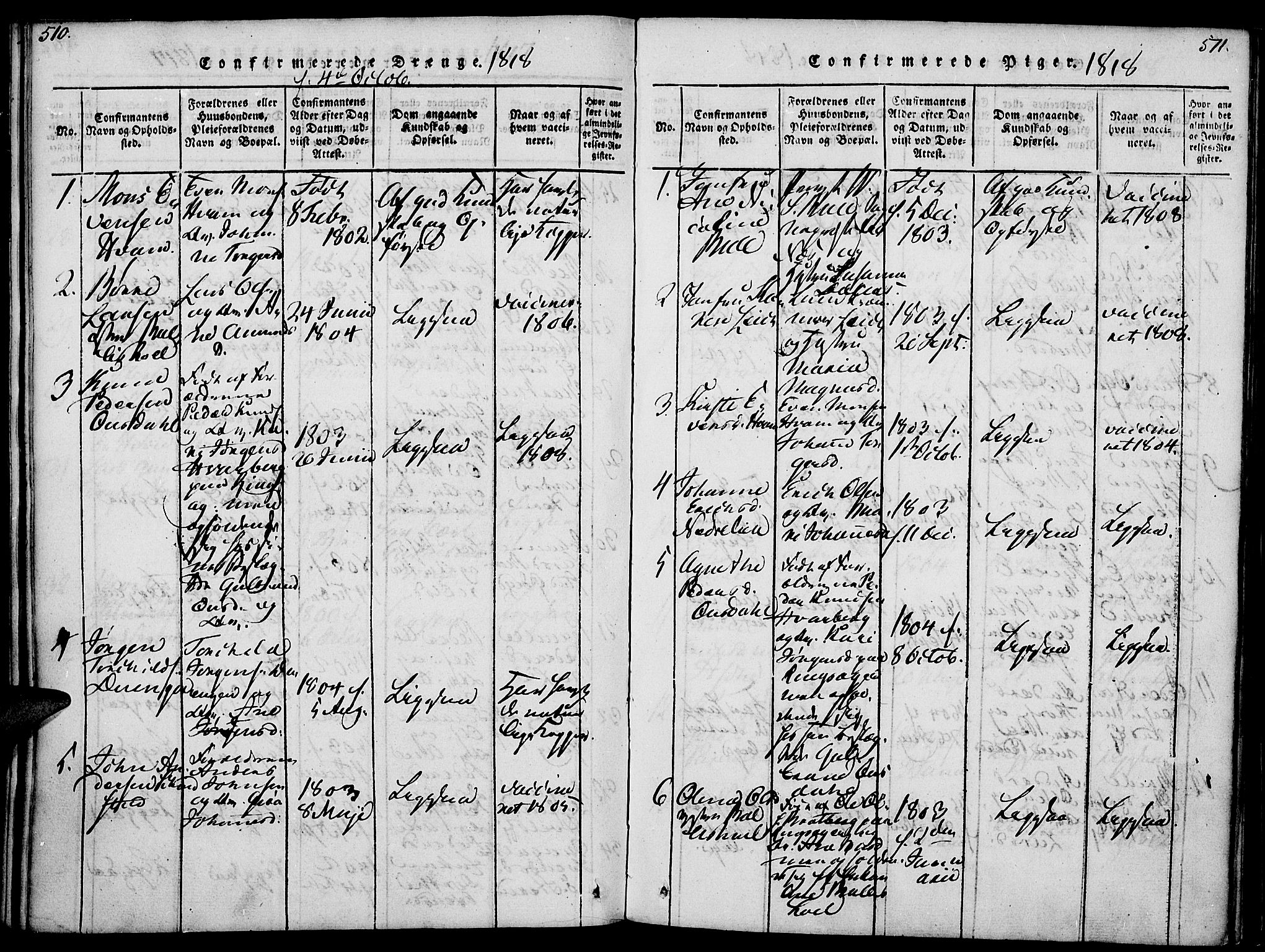 Nes prestekontor, Hedmark, SAH/PREST-020/K/Ka/L0002: Ministerialbok nr. 2, 1813-1827, s. 510-511