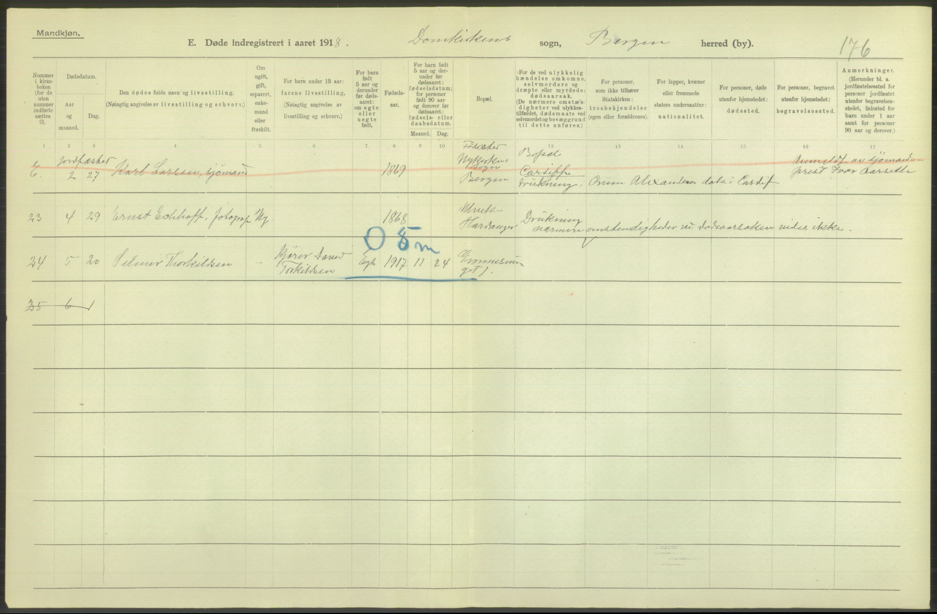 Statistisk sentralbyrå, Sosiodemografiske emner, Befolkning, RA/S-2228/D/Df/Dfb/Dfbh/L0039: Bergen: Døde., 1918, s. 10