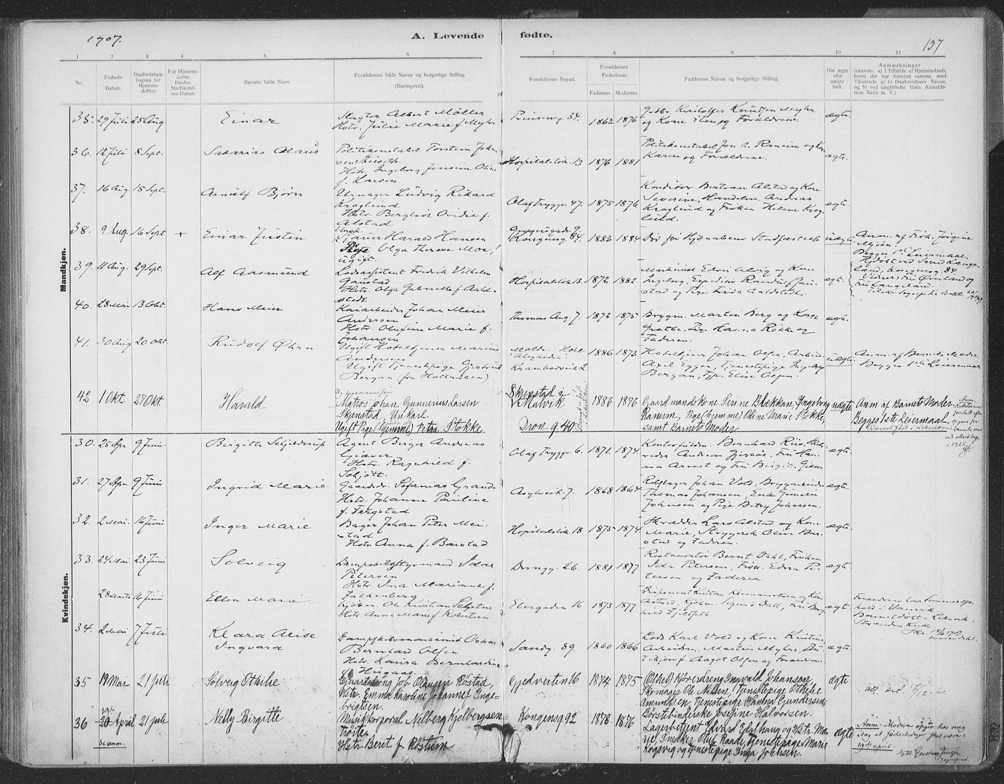 Ministerialprotokoller, klokkerbøker og fødselsregistre - Sør-Trøndelag, SAT/A-1456/602/L0122: Ministerialbok nr. 602A20, 1892-1908, s. 137