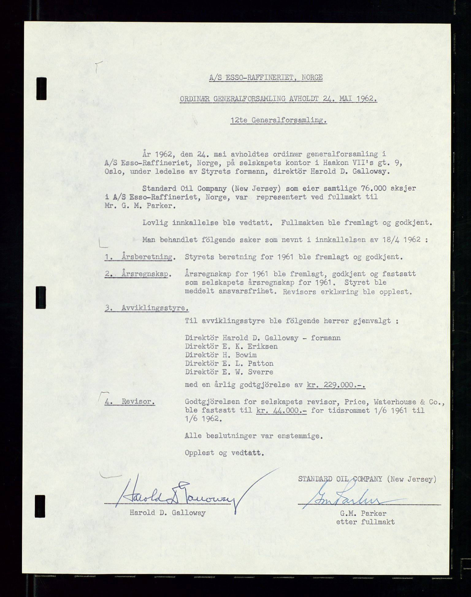 PA 1537 - A/S Essoraffineriet Norge, AV/SAST-A-101957/A/Aa/L0001/0002: Styremøter / Shareholder meetings, board meetings, by laws (vedtekter), 1957-1960, s. 7