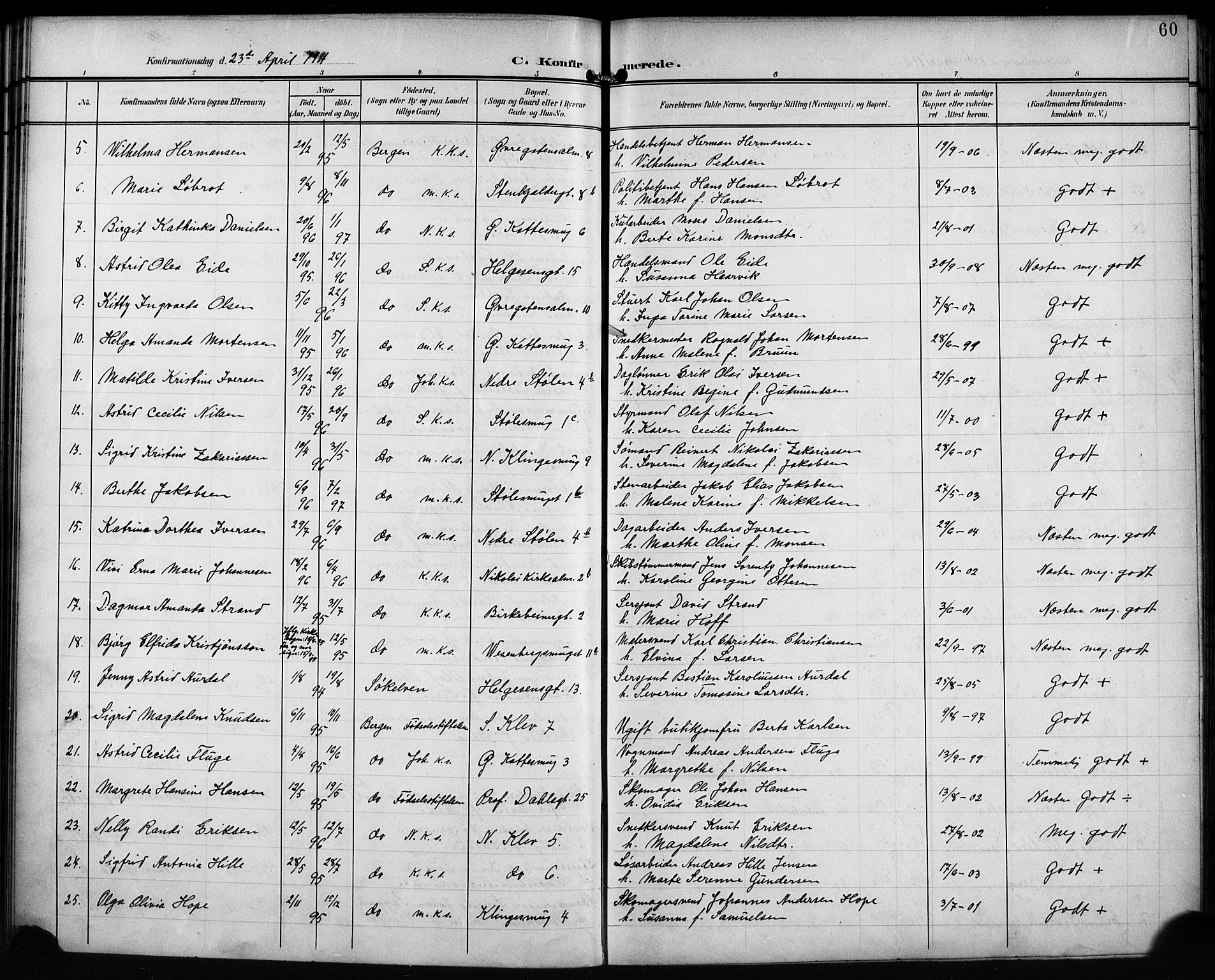 Mariakirken Sokneprestembete, AV/SAB-A-76901/H/Hab/L0009: Klokkerbok nr. A 9, 1901-1919, s. 60