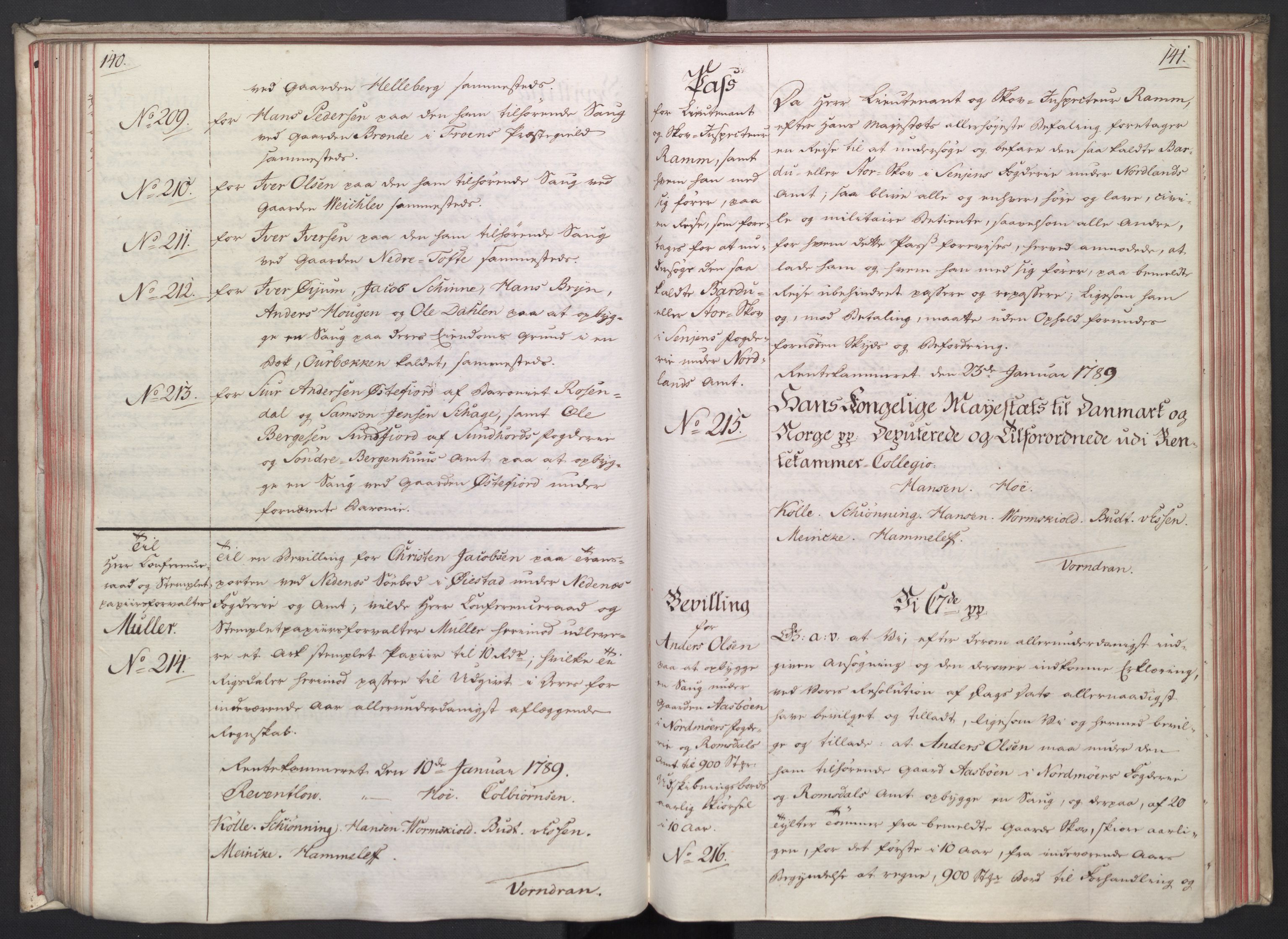 Rentekammeret, Kammerkanselliet, RA/EA-3111/G/Gg/Gga/L0014: Norsk ekspedisjonsprotokoll med register (merket RK 53.14), 1787-1790, s. 140-141