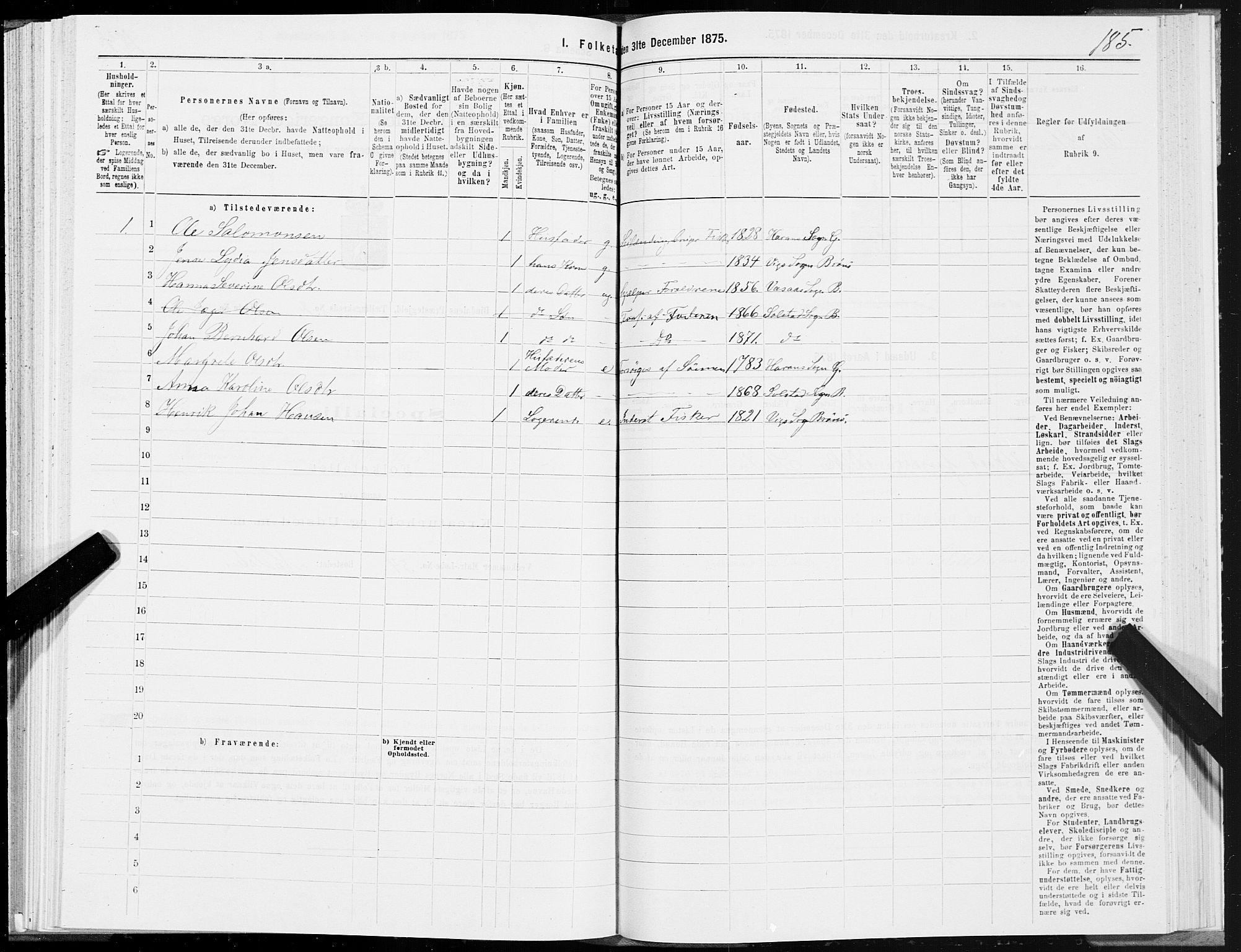 SAT, Folketelling 1875 for 1811P Bindal prestegjeld, 1875, s. 1185