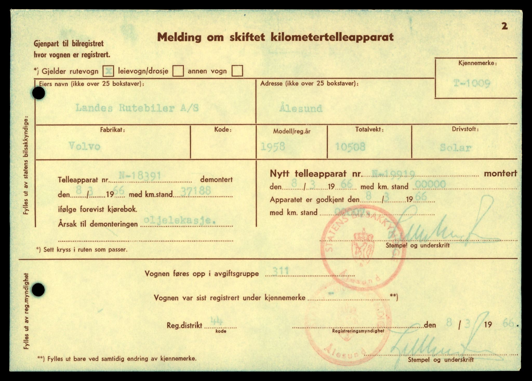Møre og Romsdal vegkontor - Ålesund trafikkstasjon, SAT/A-4099/F/Fe/L0009: Registreringskort for kjøretøy T 896 - T 1049, 1927-1998, s. 1769