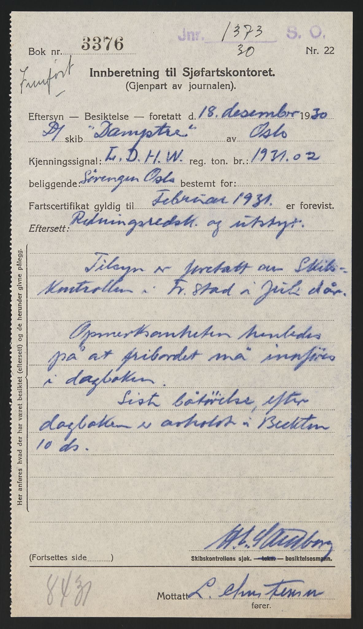 Sjøfartsdirektoratet med forløpere, skipsmapper slettede skip, AV/RA-S-4998/F/Fa/L0231: --, 1906-1936, s. 412