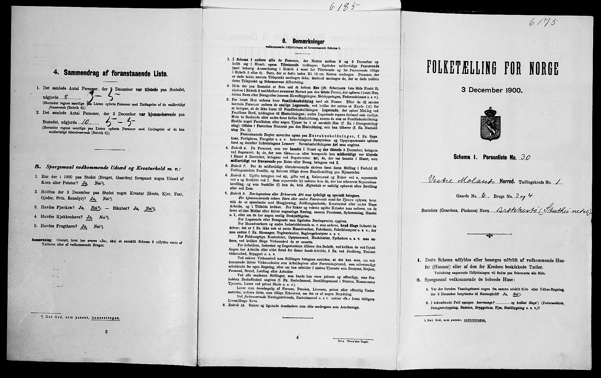 SAK, Folketelling 1900 for 0926 Vestre Moland herred, 1900, s. 138