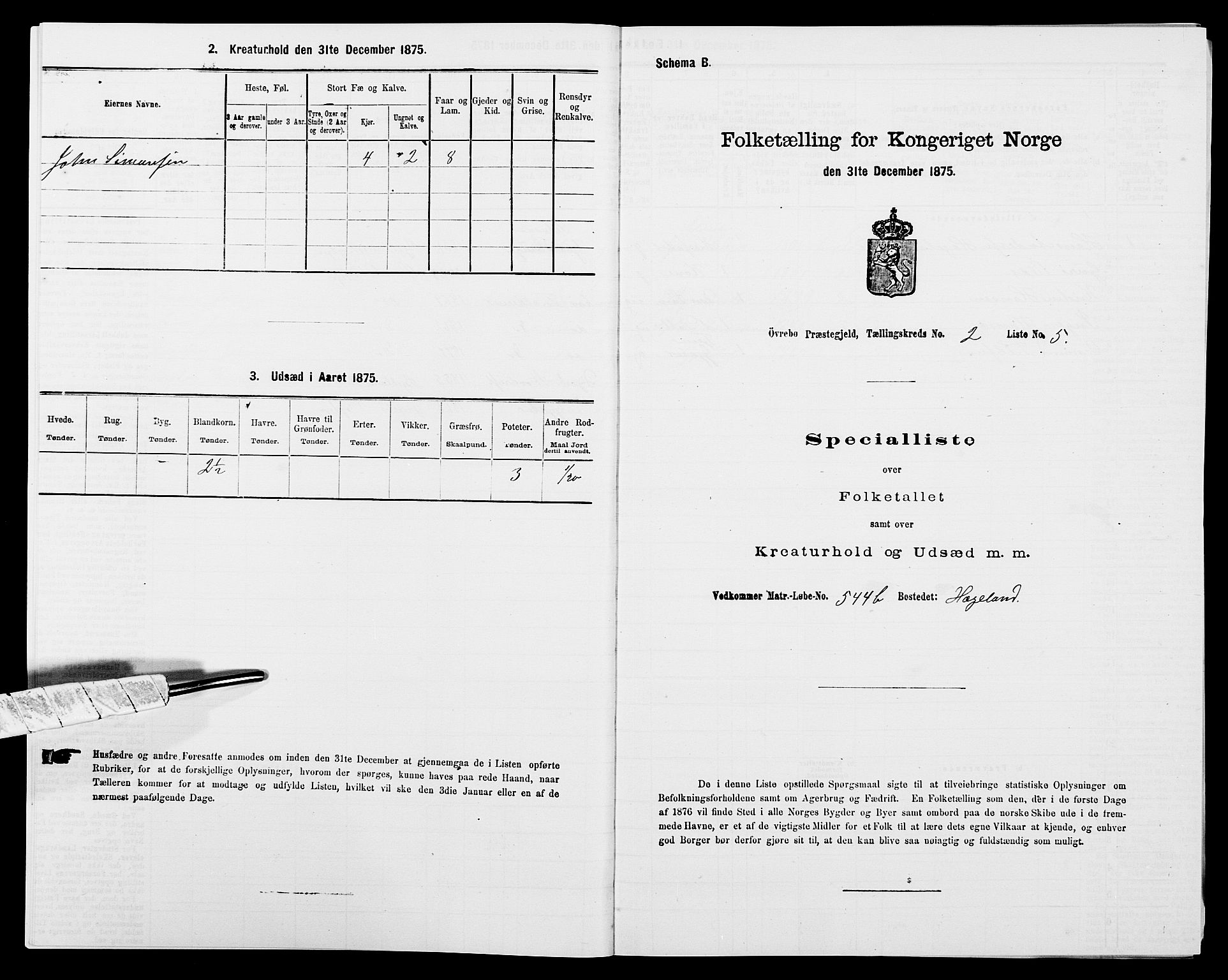 SAK, Folketelling 1875 for 1016P Øvrebø prestegjeld, 1875, s. 181