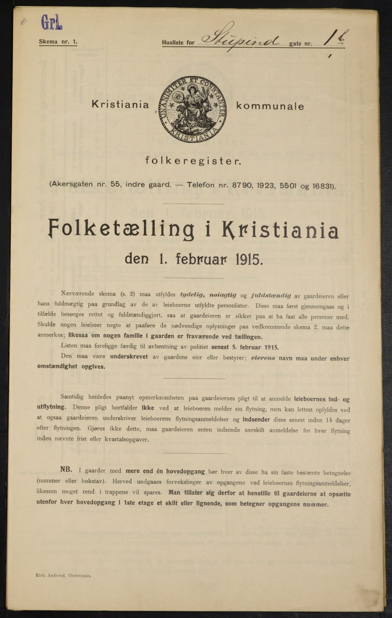 OBA, Kommunal folketelling 1.2.1915 for Kristiania, 1915, s. 104688