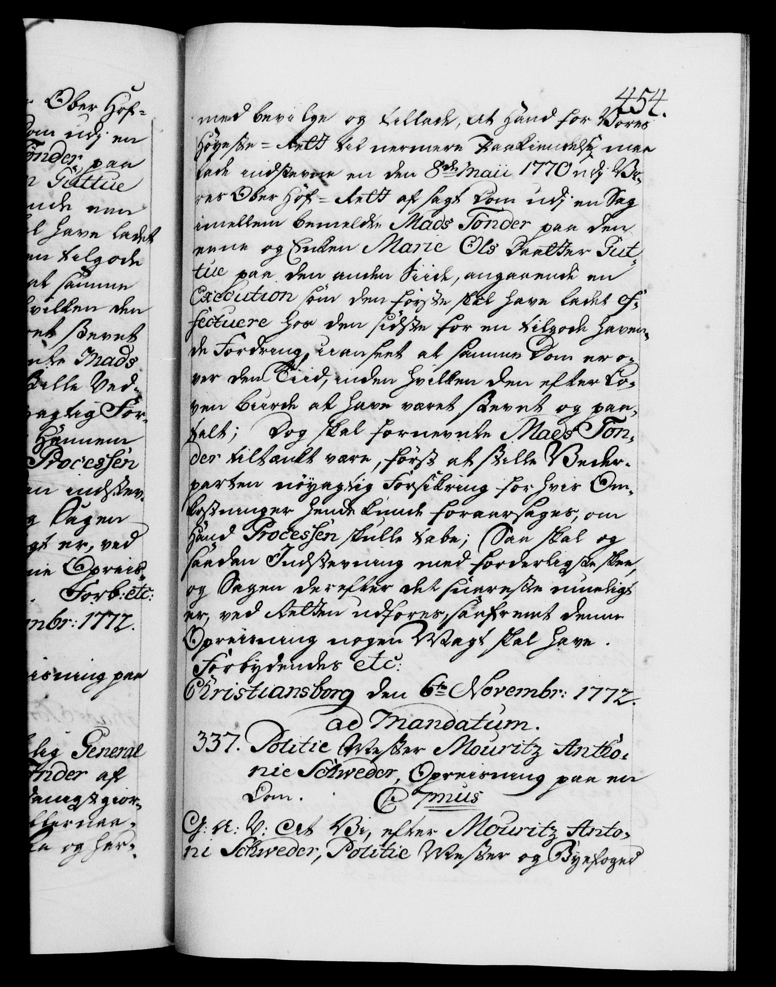 Danske Kanselli 1572-1799, RA/EA-3023/F/Fc/Fca/Fcaa/L0045: Norske registre "Norske eller 3. dept.s åpne brev, 1771-1773, s. 454a