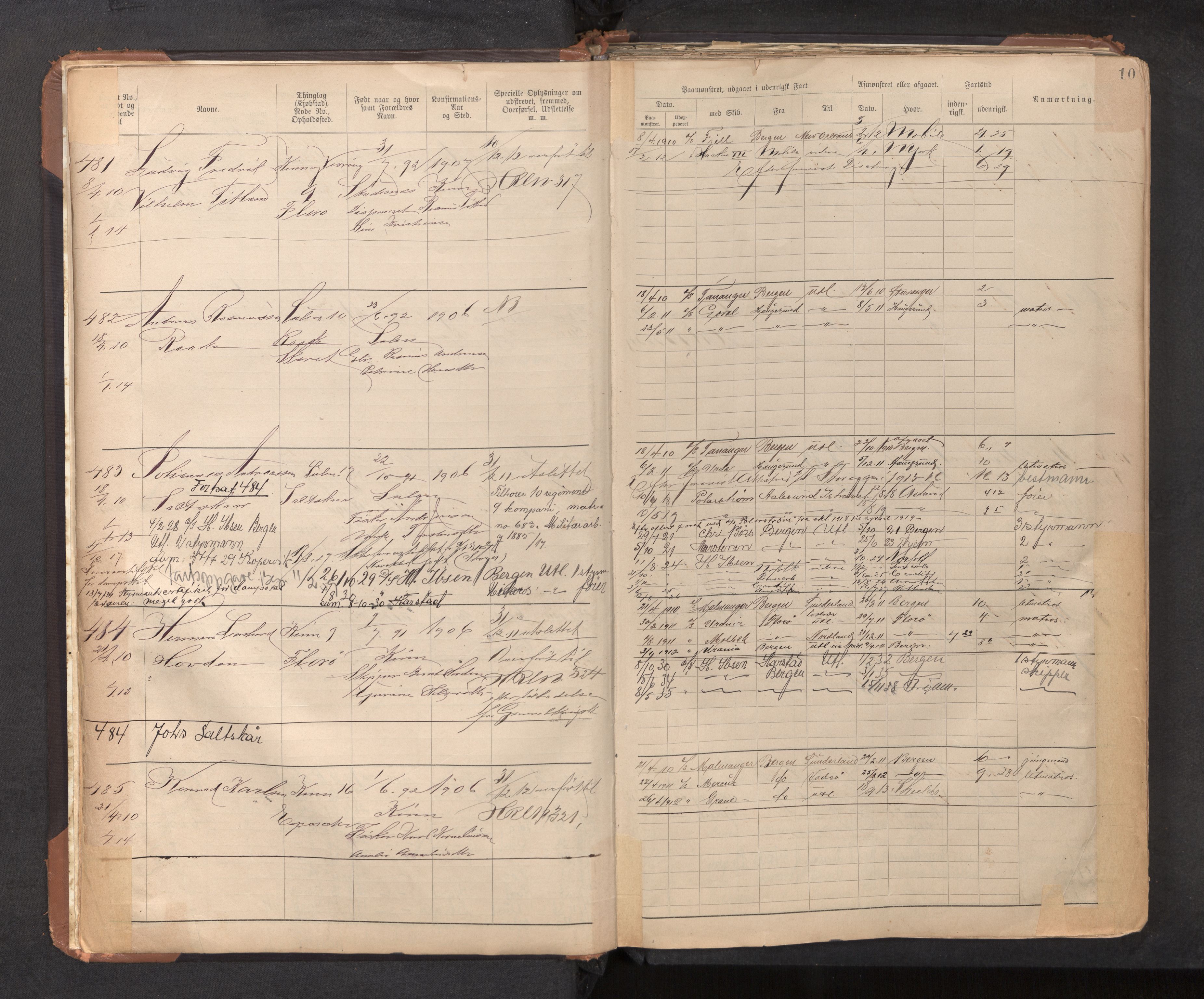 Innrulleringssjefen i Bergen, AV/SAB-A-100050/F/Ff/L0002: Sjøfarts-annotasjonsrulle, nr. 436 - 2528, 1908-1938