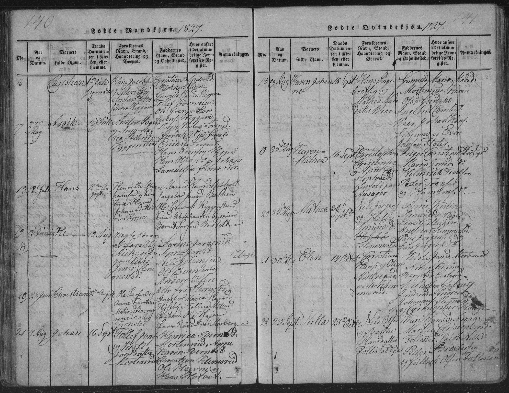 Røyken kirkebøker, AV/SAKO-A-241/G/Ga/L0003: Klokkerbok nr. 3, 1814-1856, s. 140-141