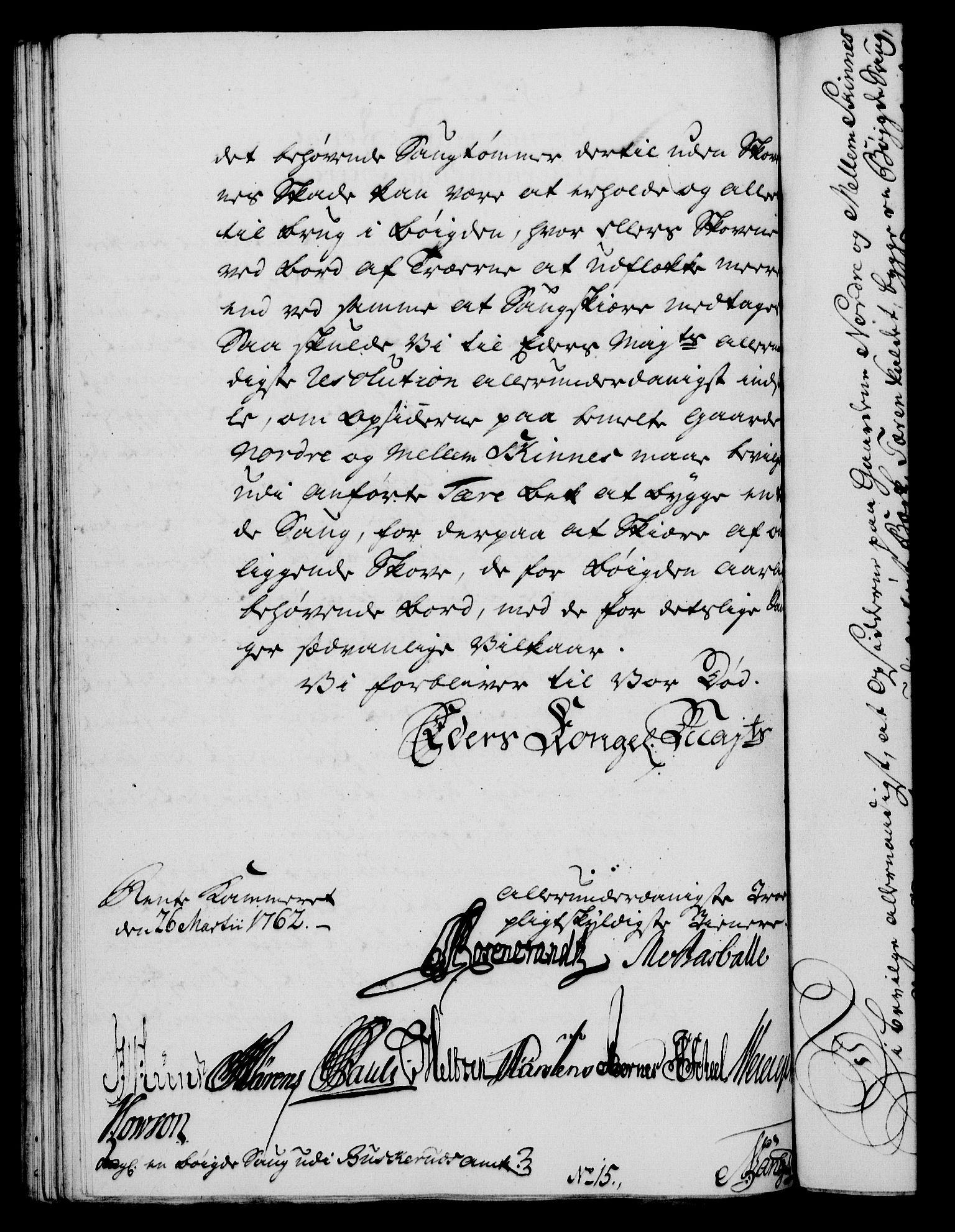 Rentekammeret, Kammerkanselliet, RA/EA-3111/G/Gf/Gfa/L0044: Norsk relasjons- og resolusjonsprotokoll (merket RK 52.44), 1762, s. 155