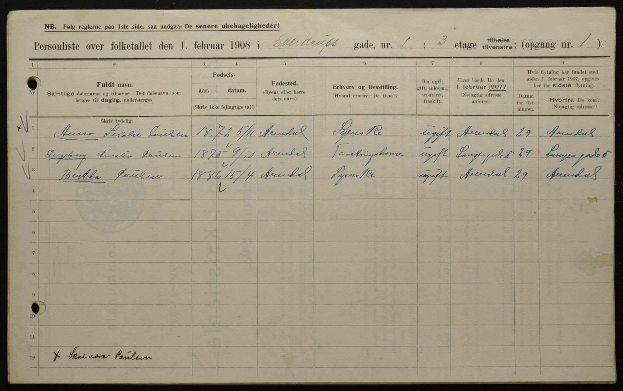 OBA, Kommunal folketelling 1.2.1908 for Kristiania kjøpstad, 1908, s. 94304