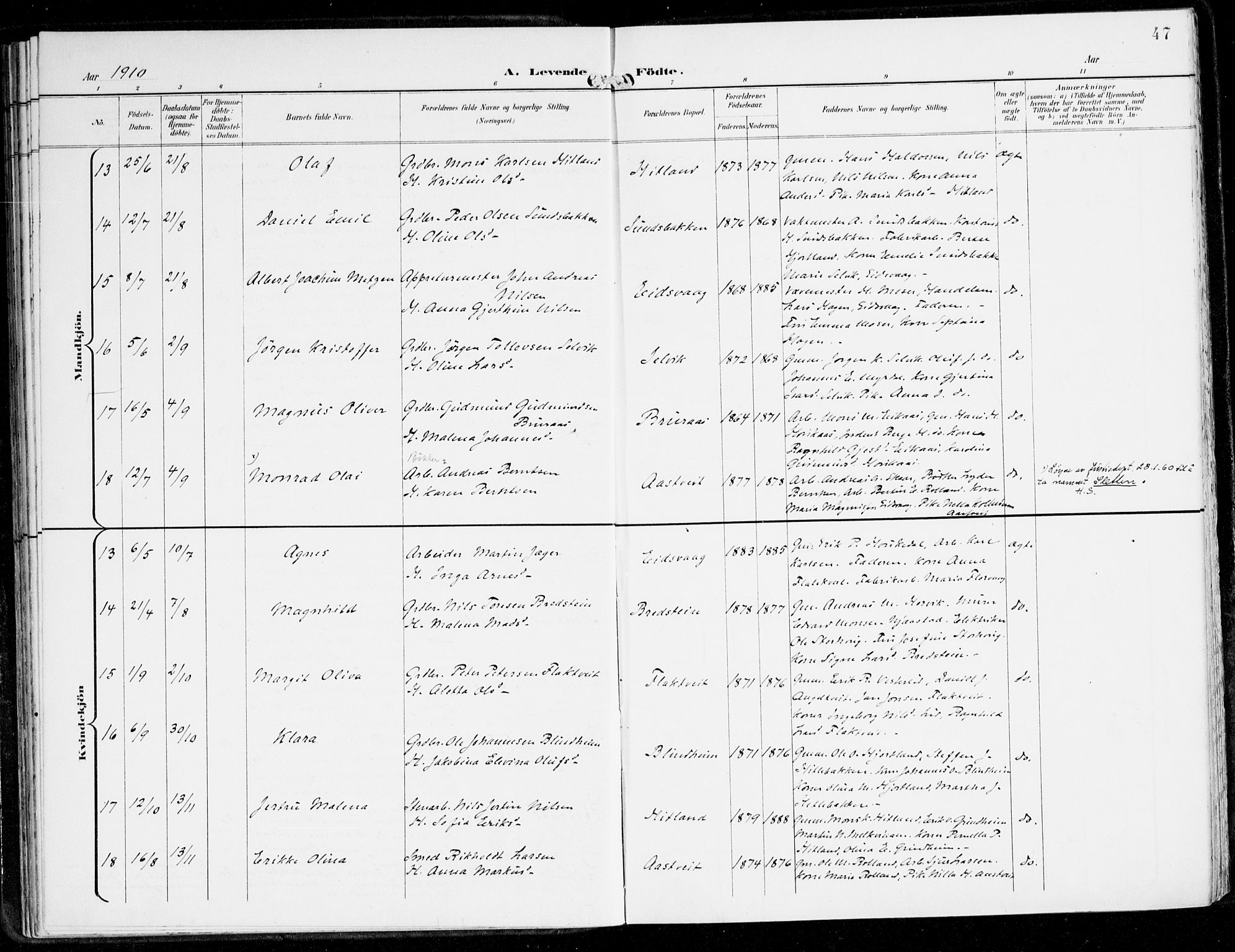 Hamre sokneprestembete, AV/SAB-A-75501/H/Ha/Haa/Haad/L0002: Ministerialbok nr. D 2, 1899-1916, s. 47