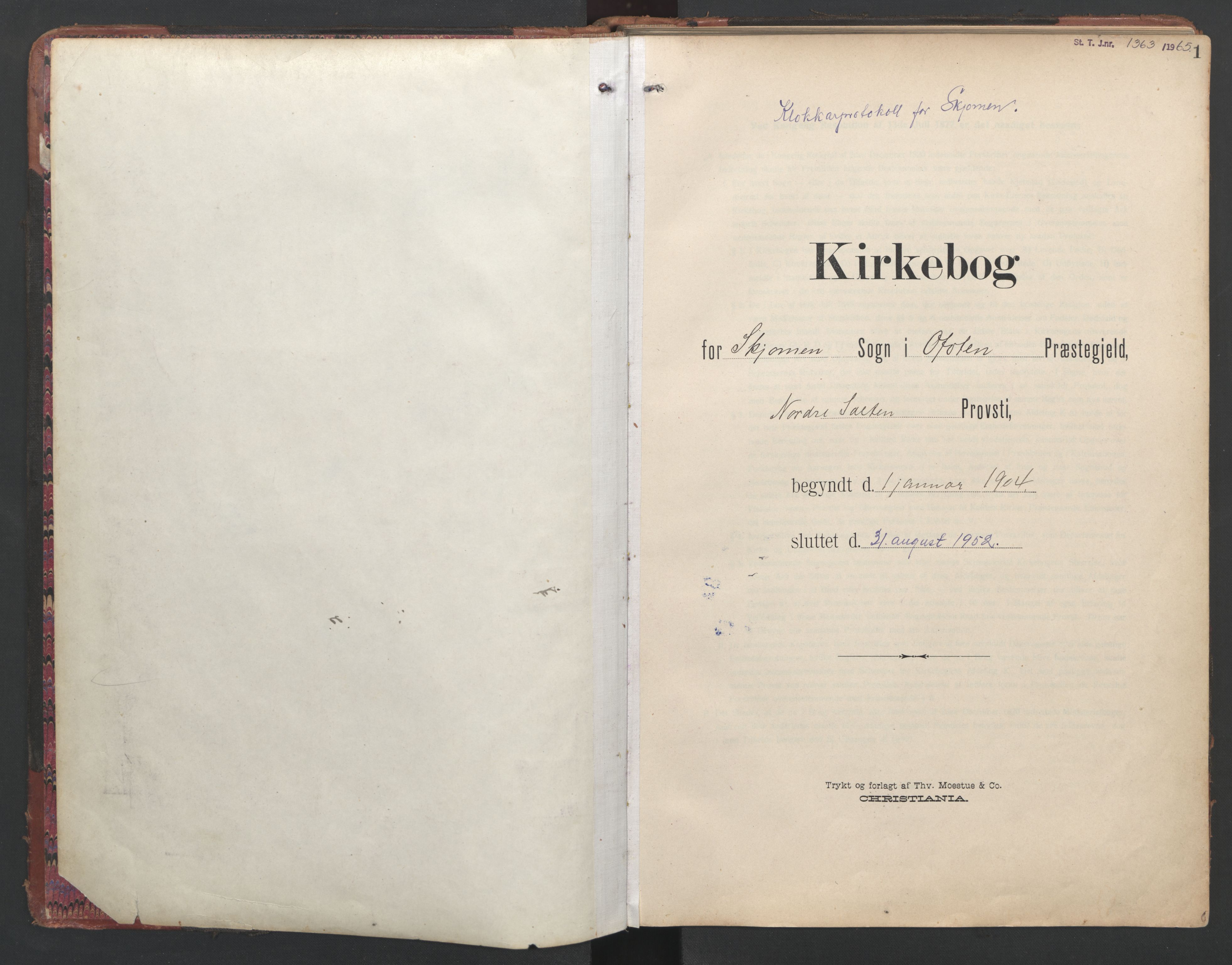 Ministerialprotokoller, klokkerbøker og fødselsregistre - Nordland, SAT/A-1459/867/L0966: Klokkerbok nr. 867C01, 1904-1952, s. 1