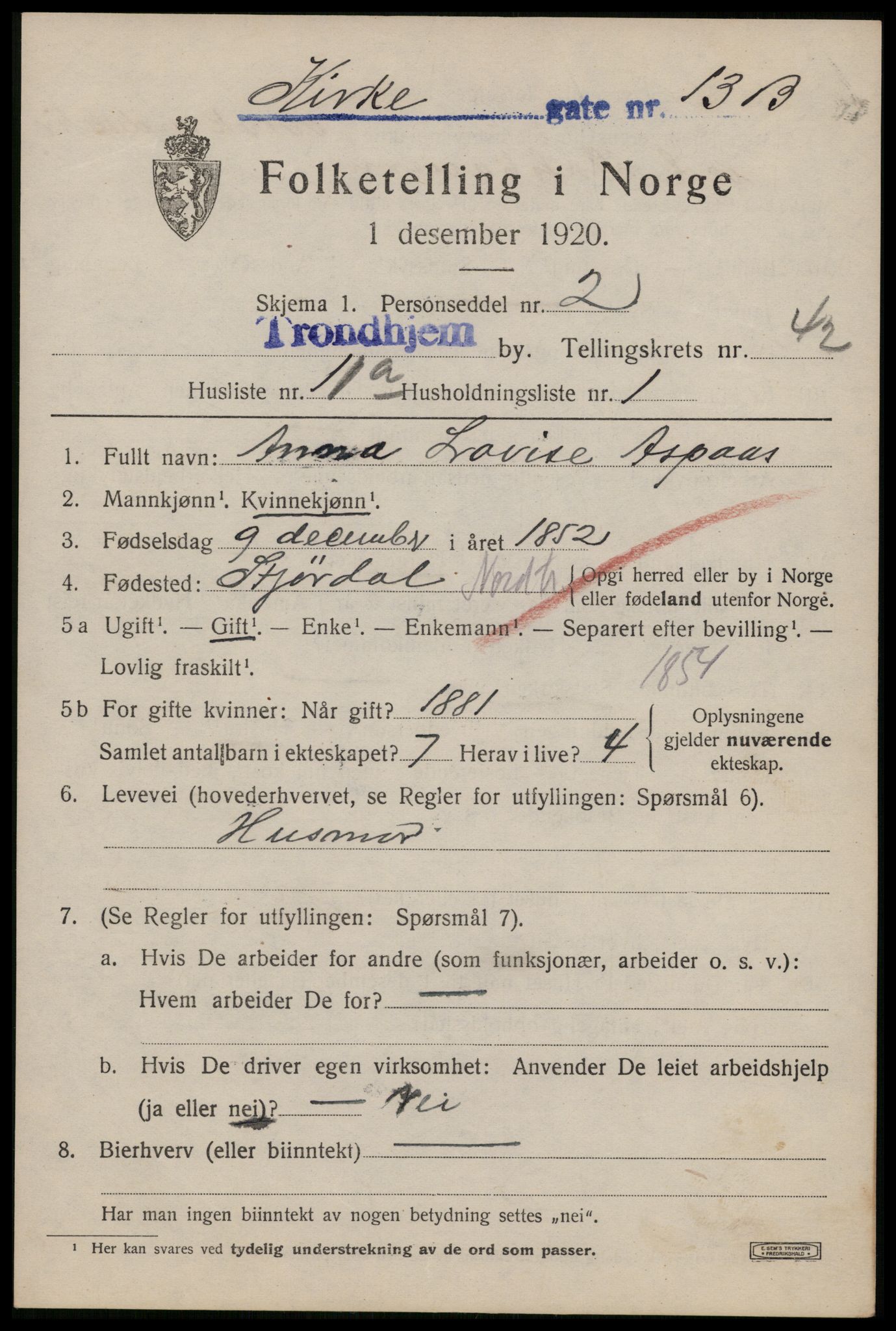 SAT, Folketelling 1920 for 1601 Trondheim kjøpstad, 1920, s. 92378