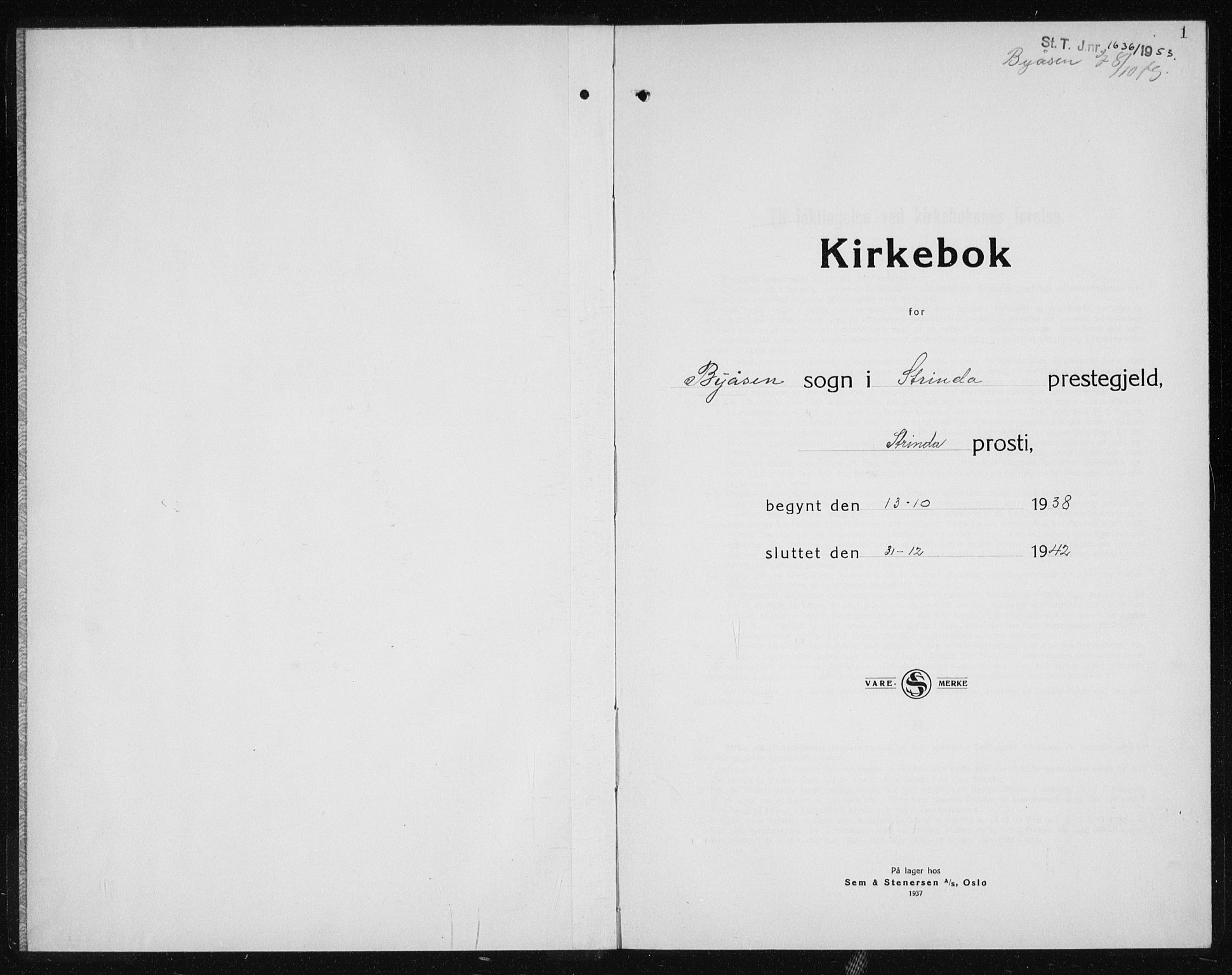 Ministerialprotokoller, klokkerbøker og fødselsregistre - Sør-Trøndelag, SAT/A-1456/611/L0357: Klokkerbok nr. 611C05, 1938-1942, s. 1