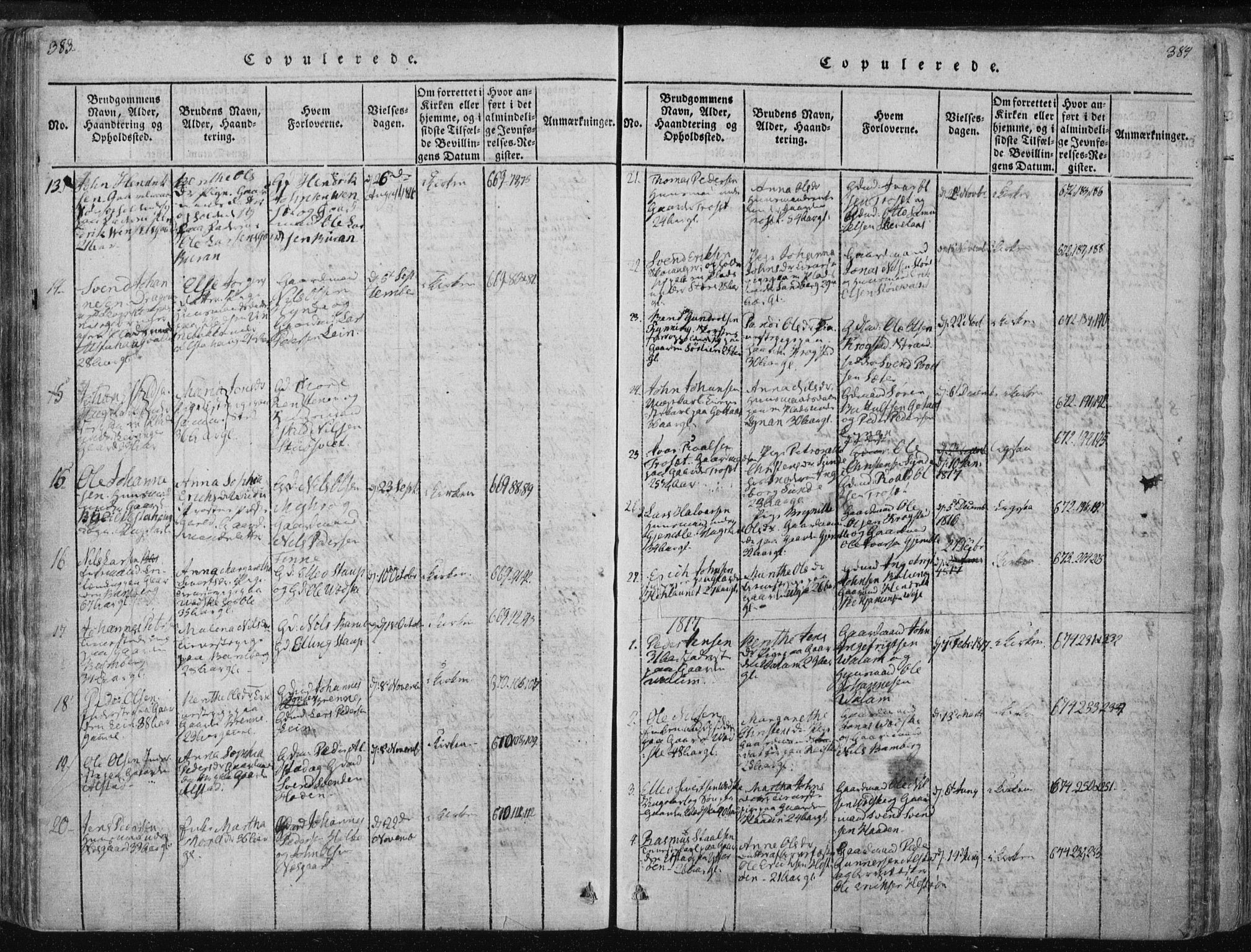 Ministerialprotokoller, klokkerbøker og fødselsregistre - Nord-Trøndelag, SAT/A-1458/717/L0148: Ministerialbok nr. 717A04 /1, 1816-1825, s. 383-384