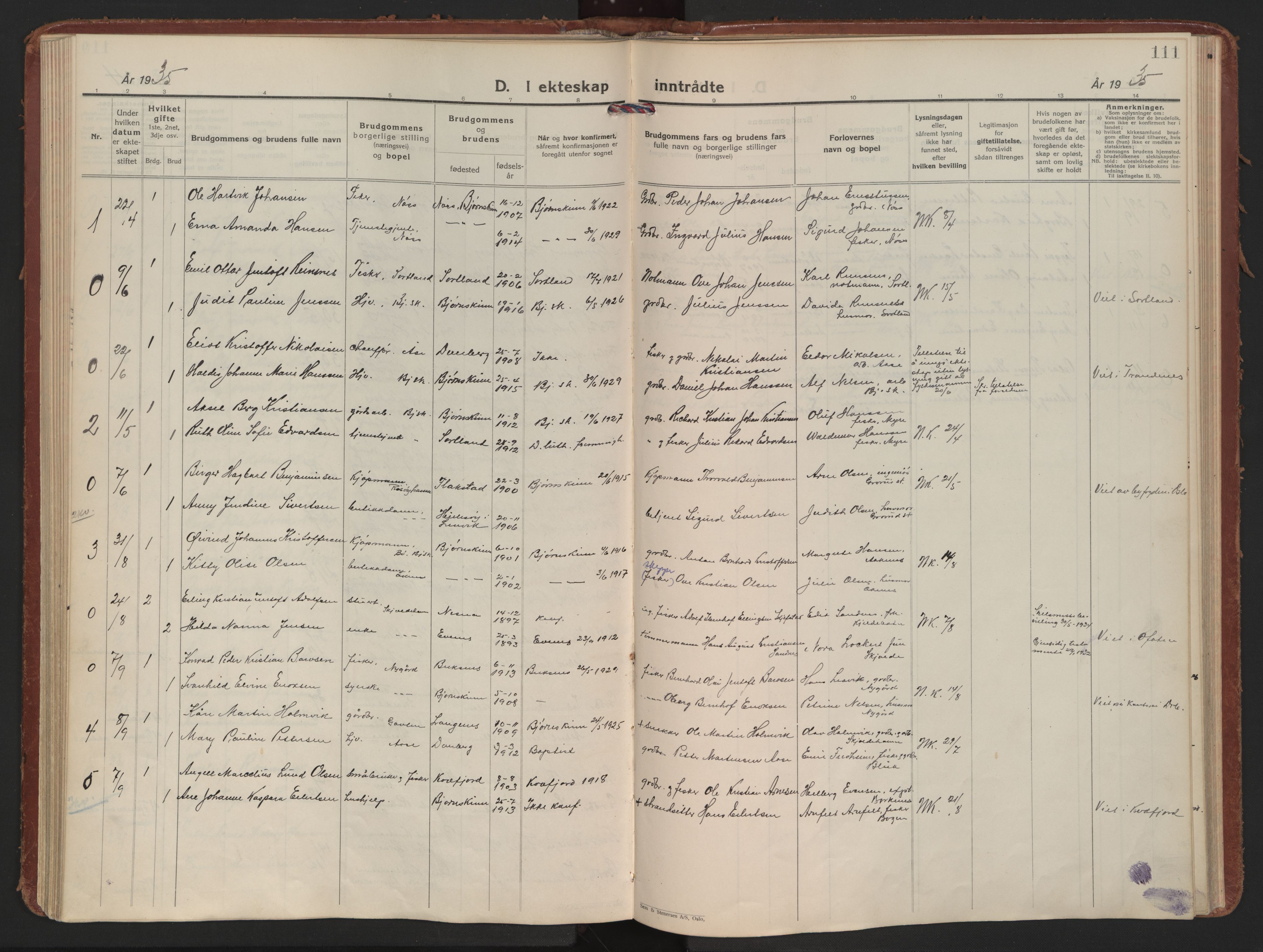 Ministerialprotokoller, klokkerbøker og fødselsregistre - Nordland, AV/SAT-A-1459/898/L1424: Ministerialbok nr. 898A04, 1928-1946, s. 111