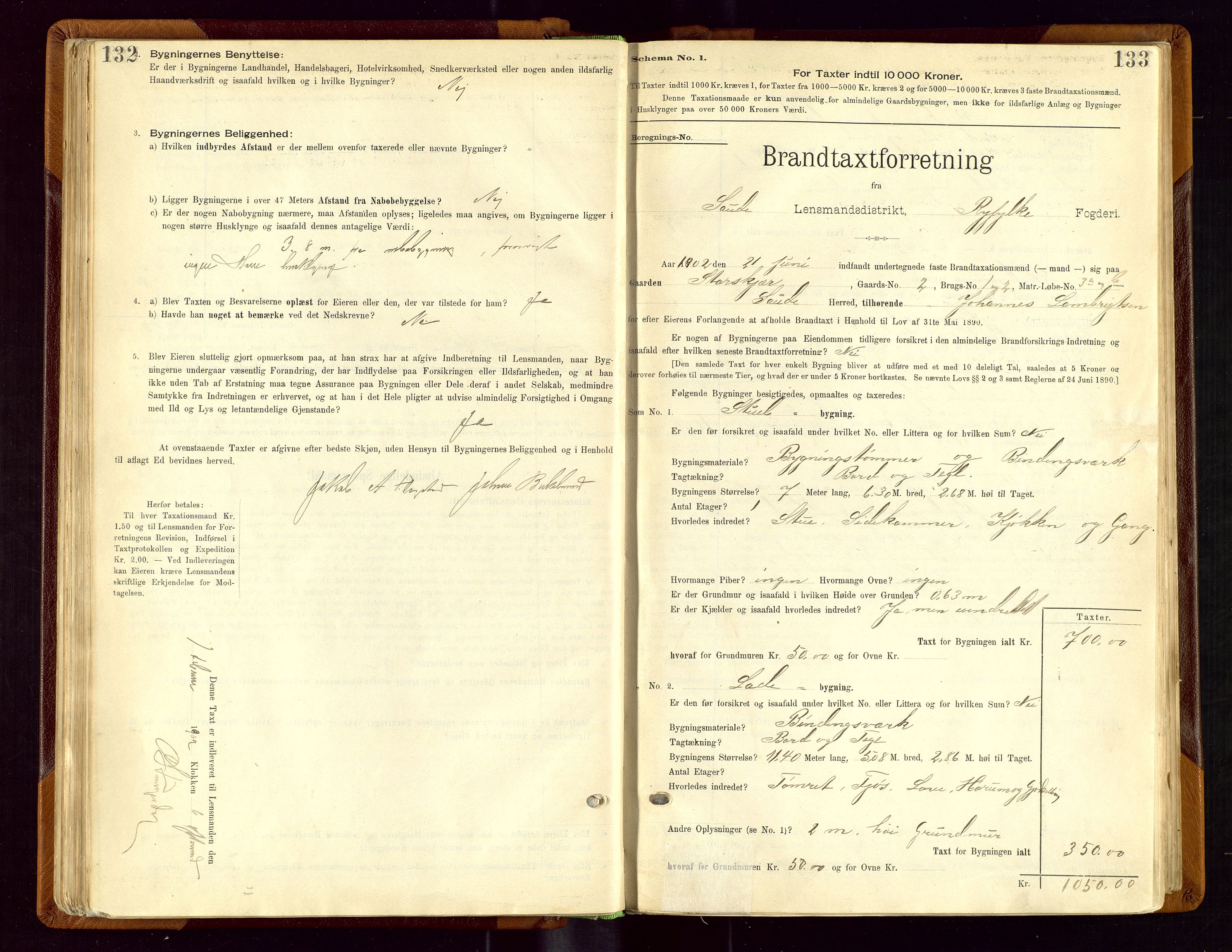 Sauda lensmannskontor, SAST/A-100177/Gob/L0001: Branntakstprotokoll - skjematakst, 1894-1914, s. 132-133
