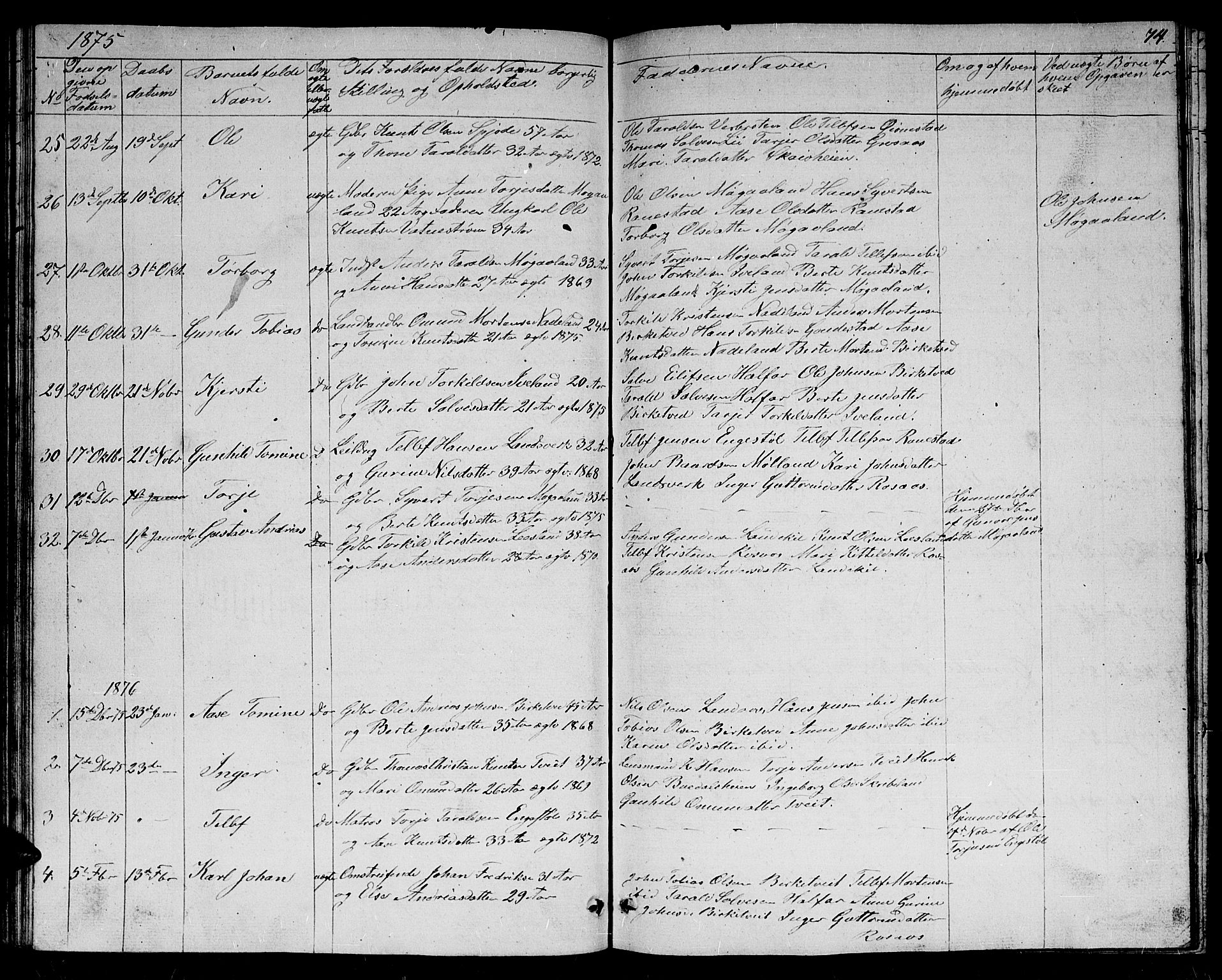 Evje sokneprestkontor, AV/SAK-1111-0008/F/Fb/Fbc/L0002: Klokkerbok nr. B 2, 1849-1876, s. 74