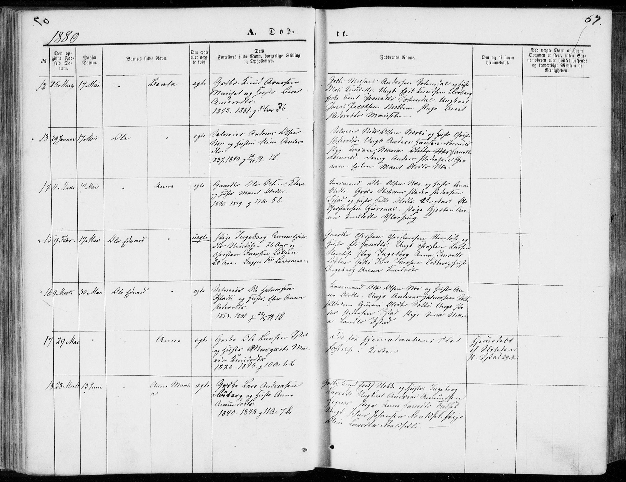 Ministerialprotokoller, klokkerbøker og fødselsregistre - Møre og Romsdal, AV/SAT-A-1454/557/L0681: Ministerialbok nr. 557A03, 1869-1886, s. 67