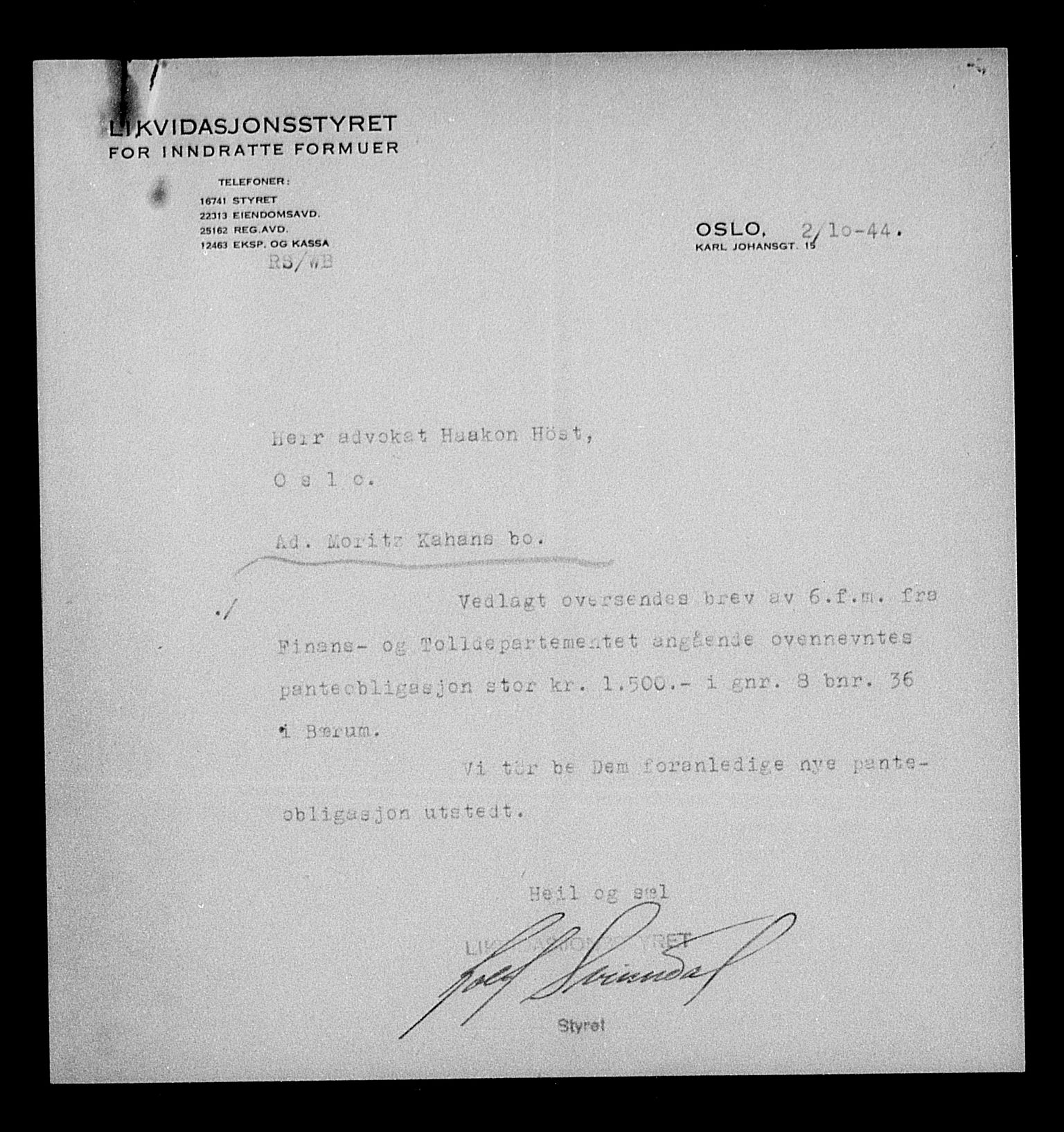 Justisdepartementet, Tilbakeføringskontoret for inndratte formuer, AV/RA-S-1564/H/Hc/Hcc/L0948: --, 1945-1947, s. 415