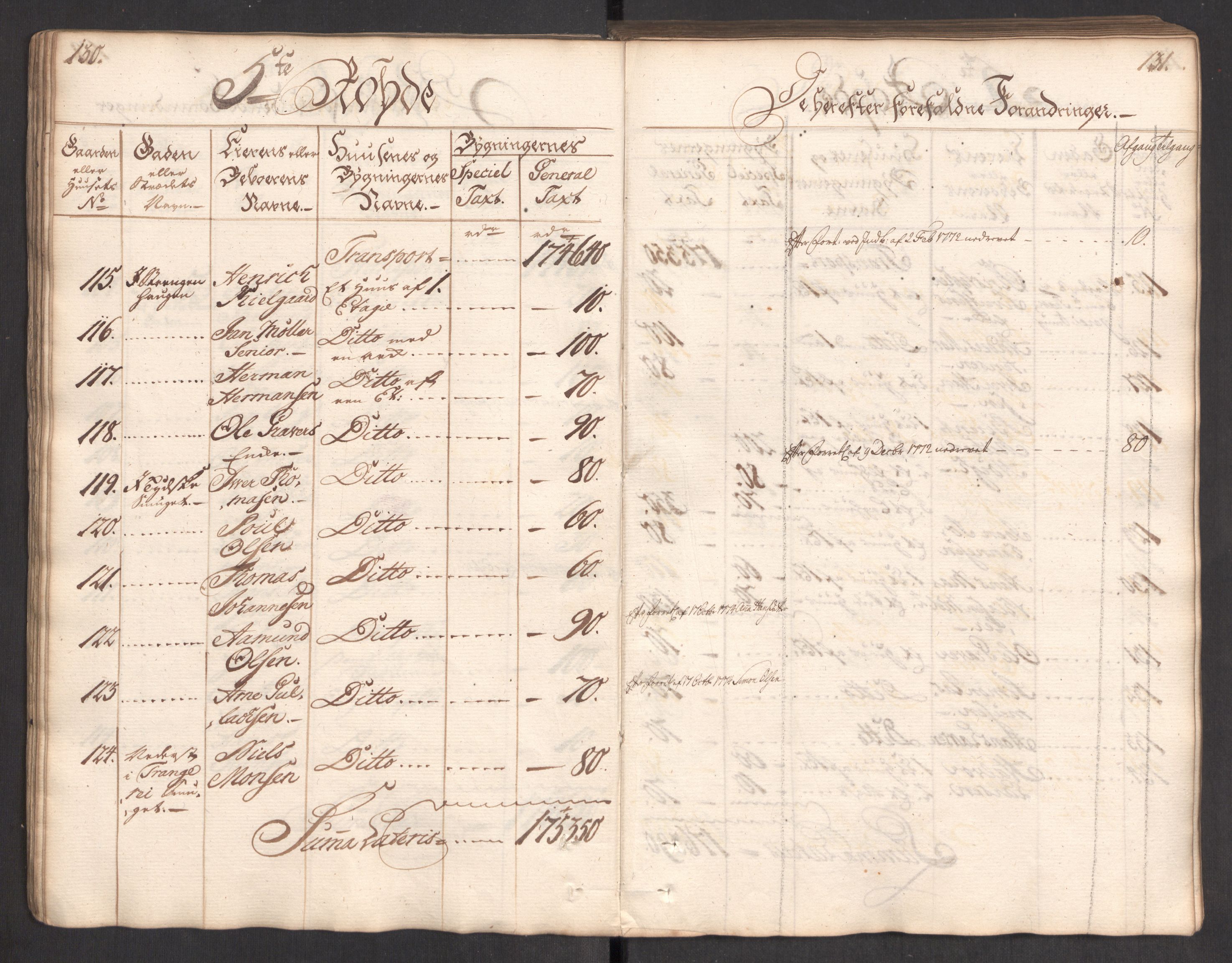 Kommersekollegiet, Brannforsikringskontoret 1767-1814, AV/RA-EA-5458/F/Fa/L0004/0002: Bergen / Branntakstprotokoll, 1767, s. 130-131