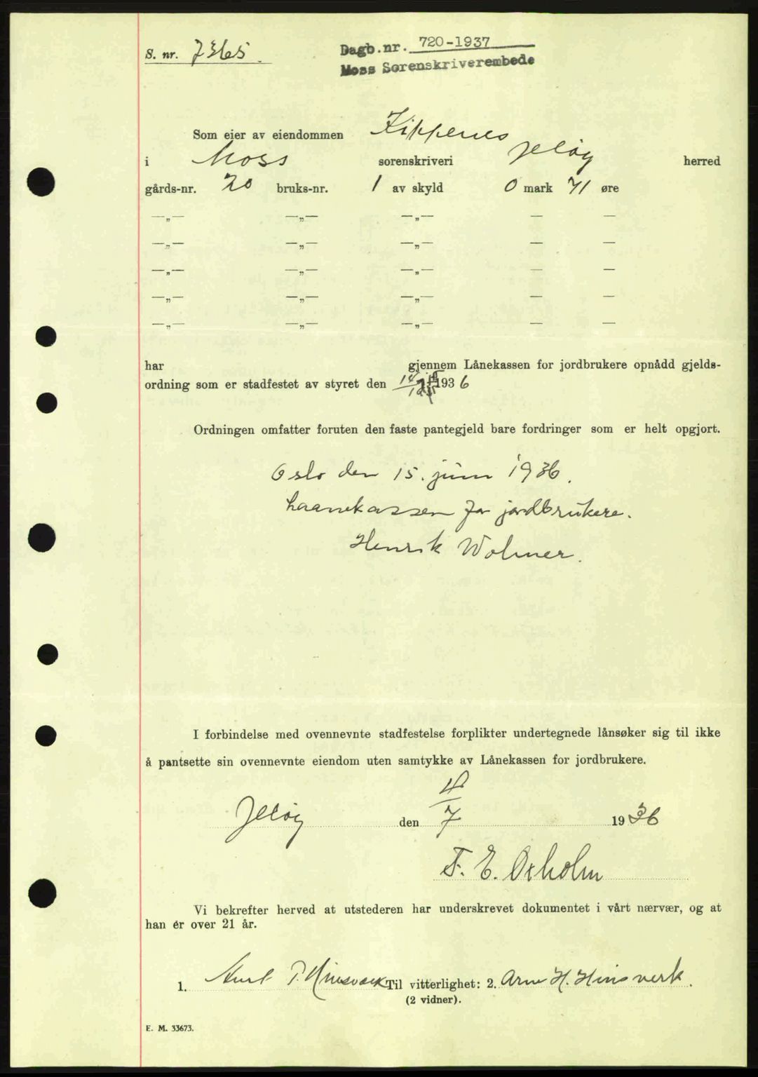 Moss sorenskriveri, SAO/A-10168: Pantebok nr. B3, 1937-1937, Dagboknr: 720/1937