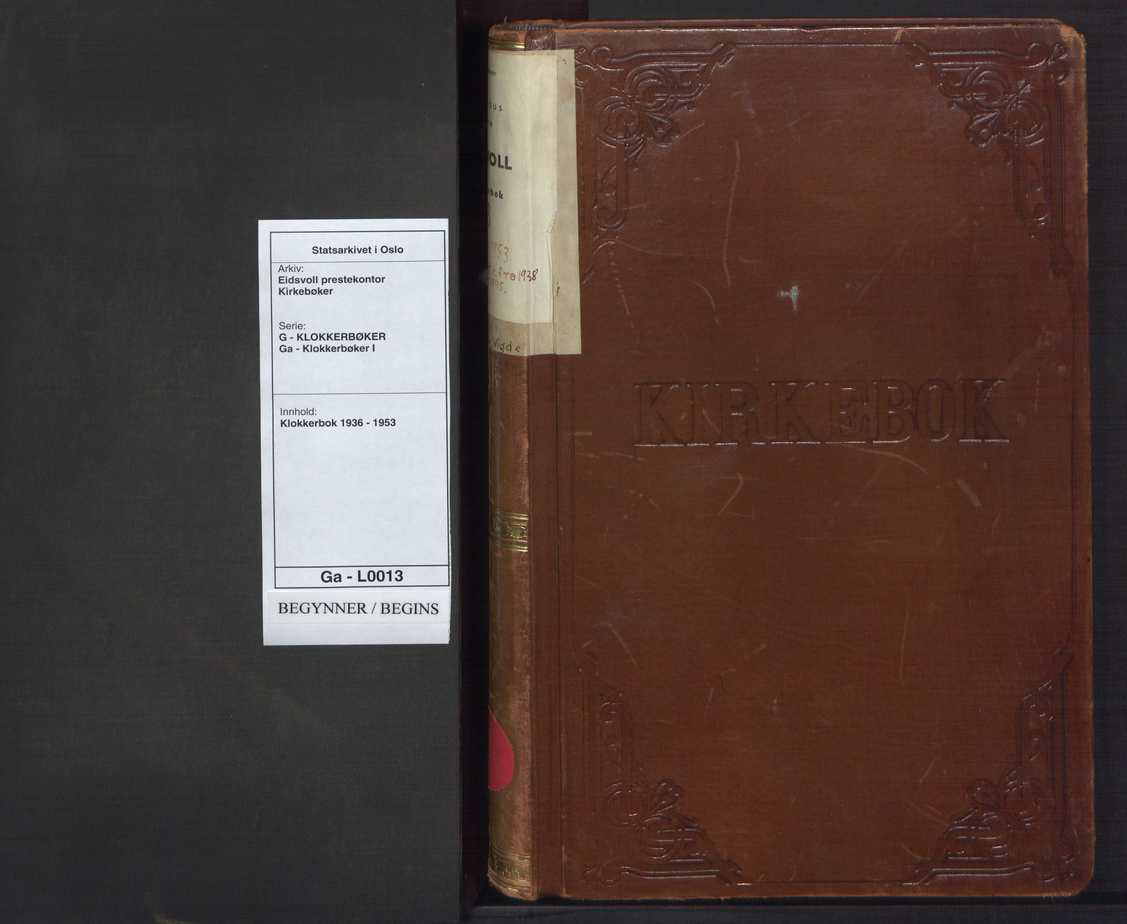 Eidsvoll prestekontor Kirkebøker, AV/SAO-A-10888/G/Ga/L0013: Klokkerbok nr. I 13, 1936-1953