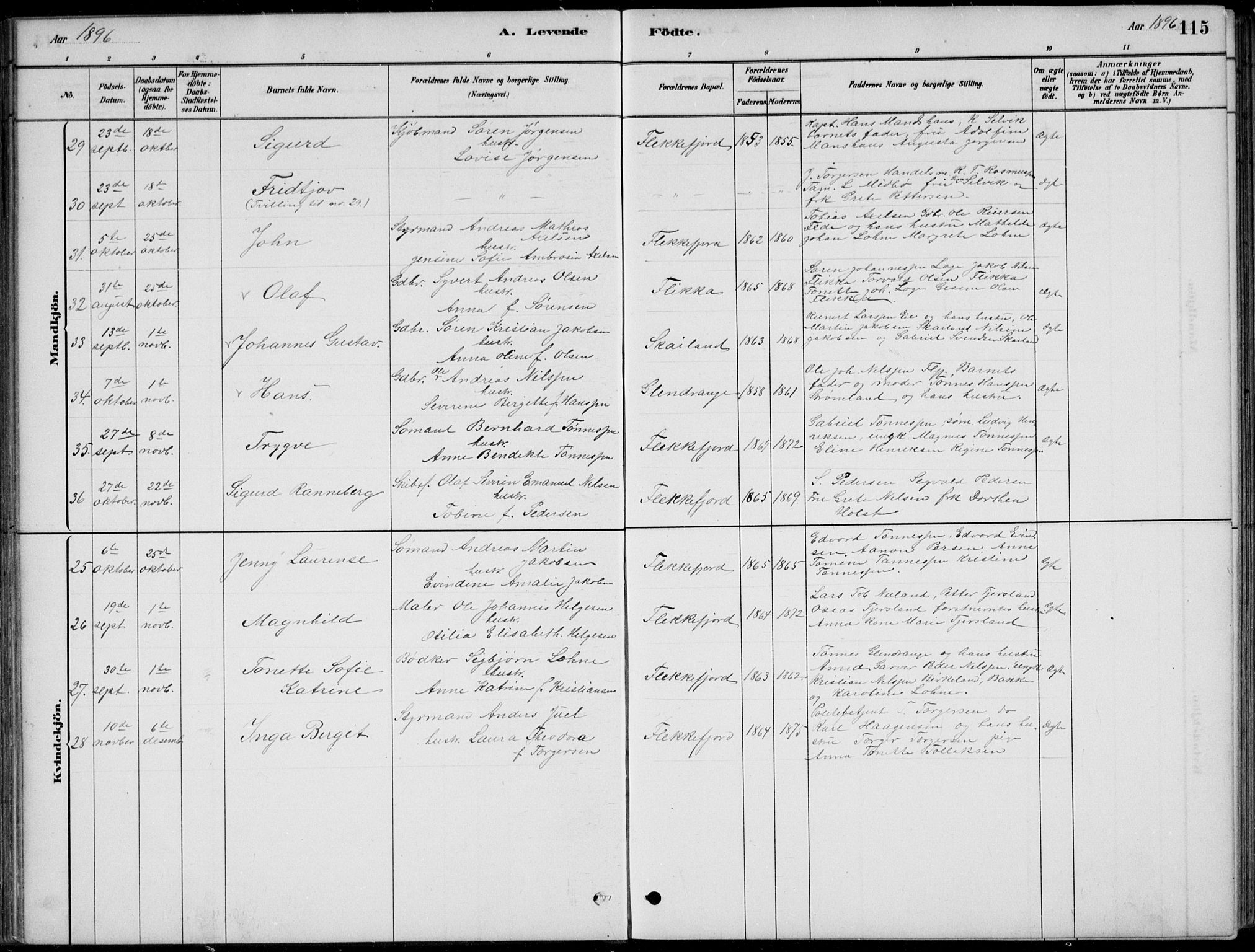 Flekkefjord sokneprestkontor, AV/SAK-1111-0012/F/Fb/Fbc/L0007: Klokkerbok nr. B 7, 1880-1902, s. 115