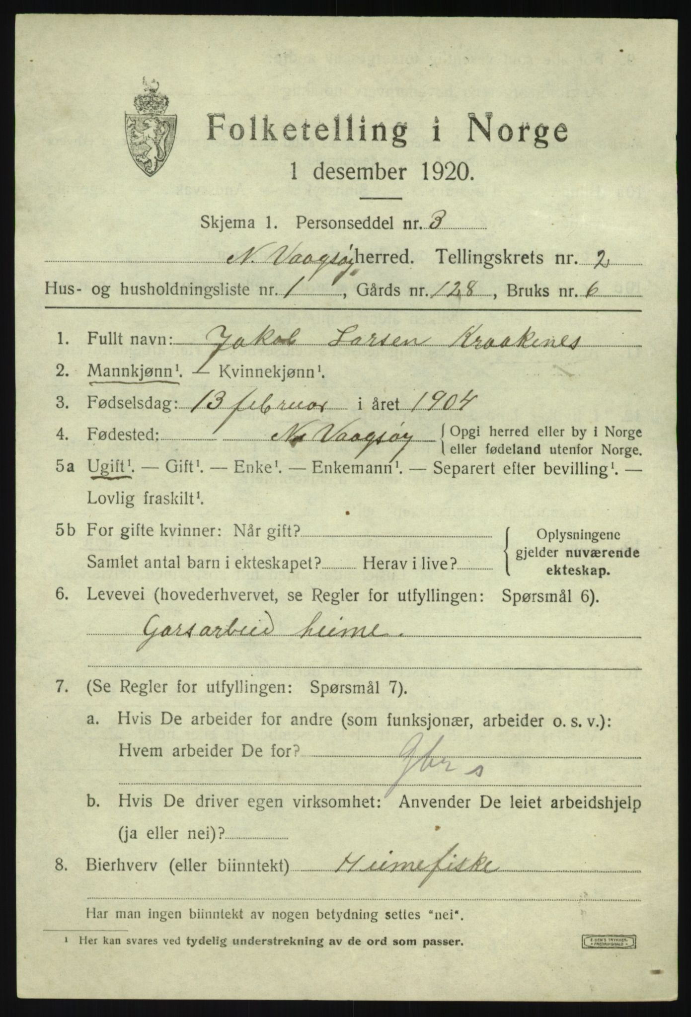 SAB, Folketelling 1920 for 1440 Nord-Vågsøy herred, 1920, s. 856