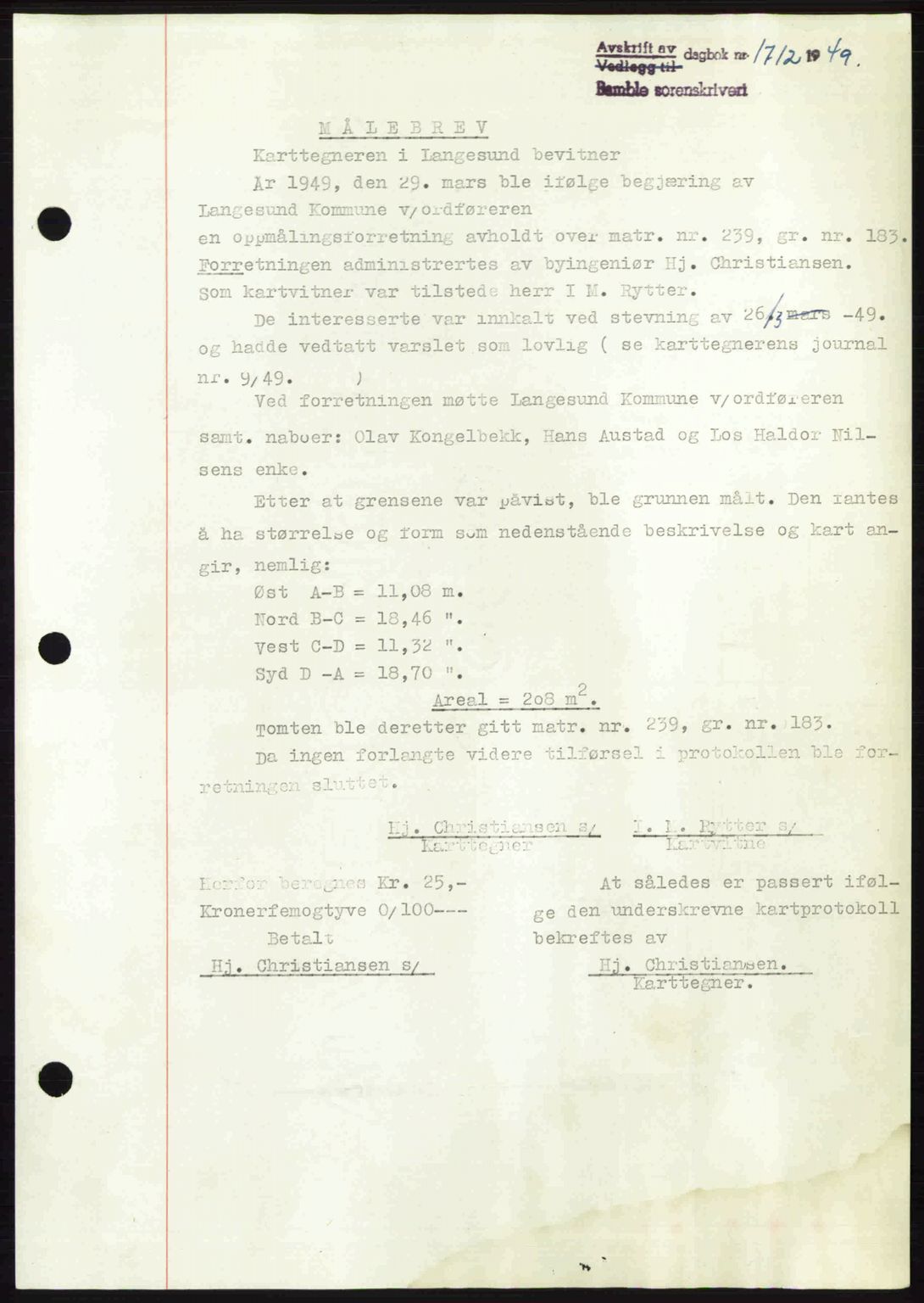Bamble sorenskriveri, SAKO/A-214/G/Ga/Gag/L0015: Pantebok nr. A-15, 1949-1949, Dagboknr: 1712/1949