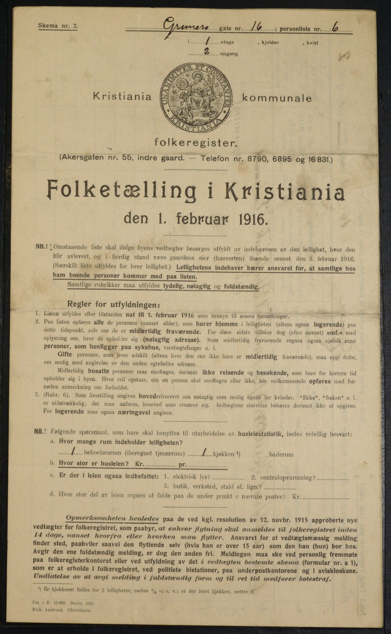 OBA, Kommunal folketelling 1.2.1916 for Kristiania, 1916, s. 31668