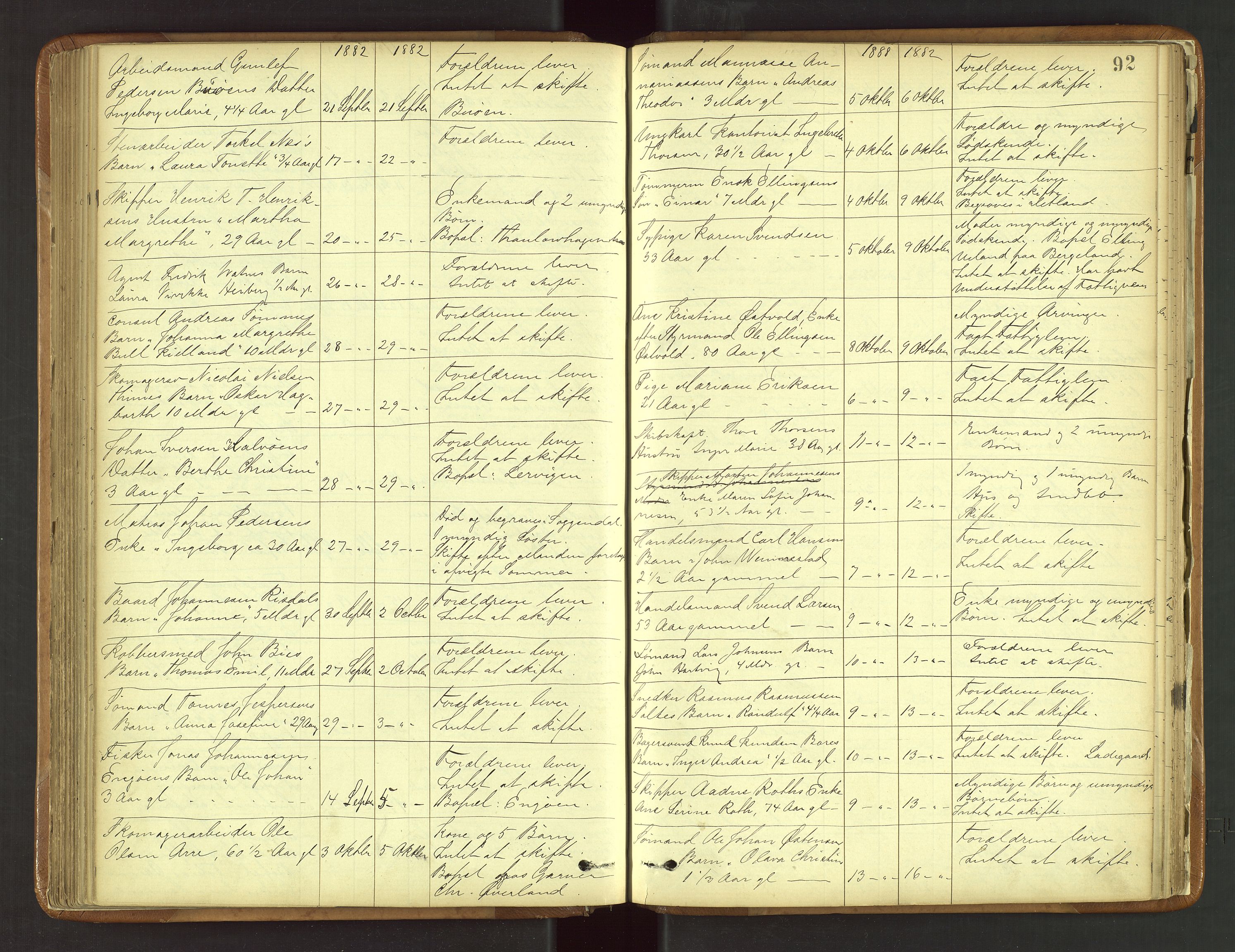 Stavanger byfogd, AV/SAST-A-101408/001/5/52/52B/L0003: Liste over anmeldte dødsfall, 1877-1885, s. 92