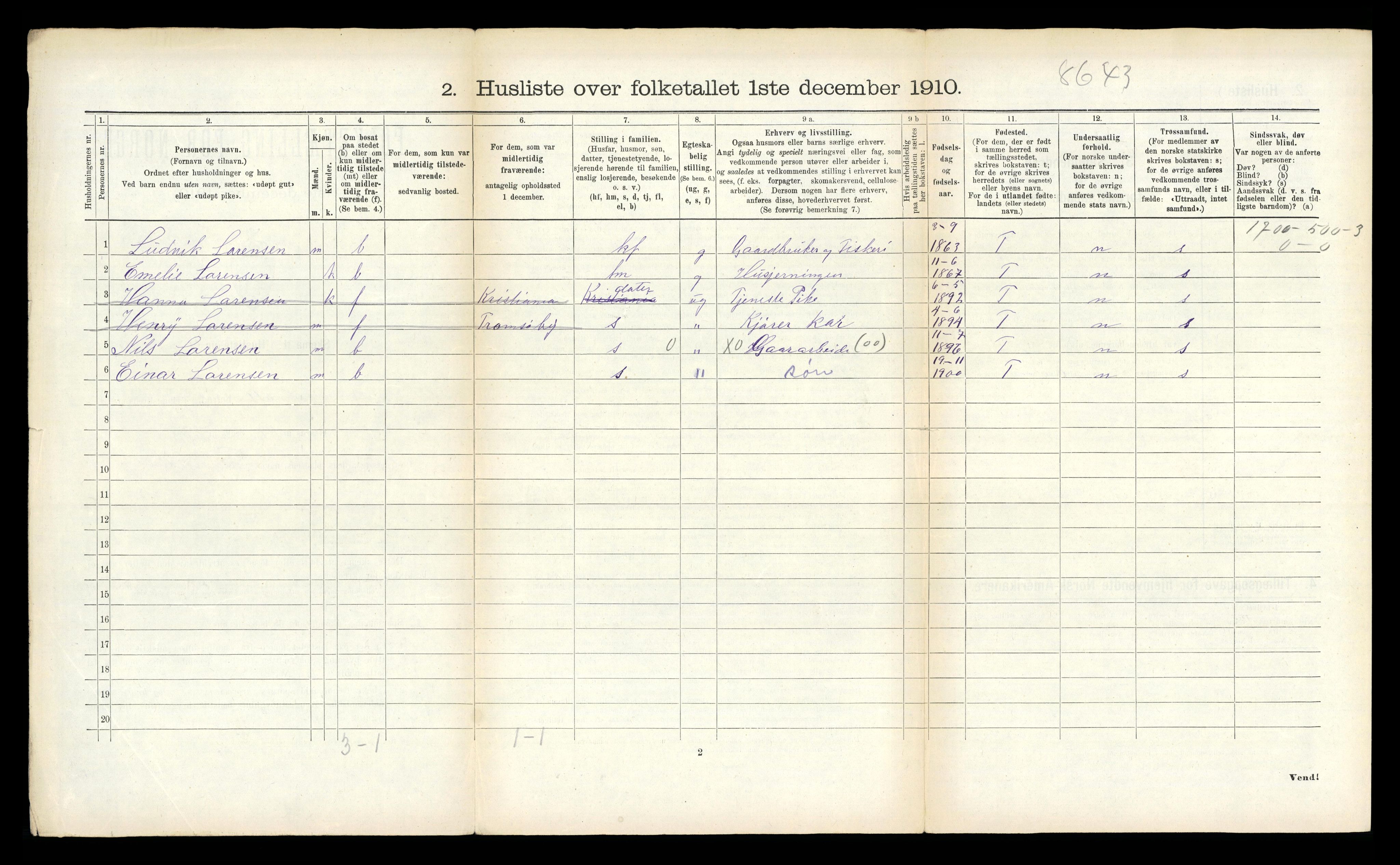 RA, Folketelling 1910 for 1934 Tromsøysund herred, 1910, s. 1430