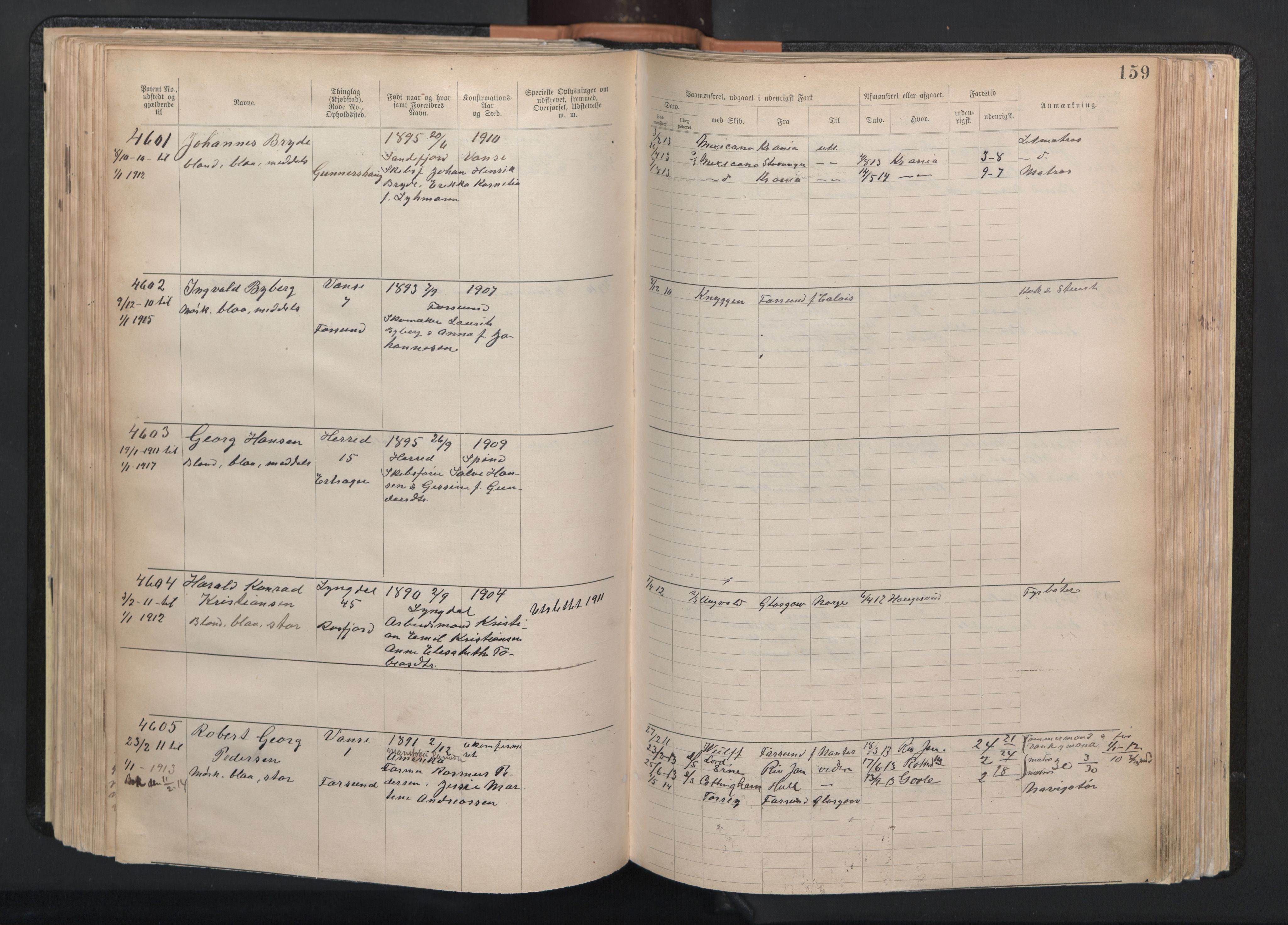 Farsund mønstringskrets, SAK/2031-0017/F/Fa/L0003: Annotasjonsrulle nr 3816-5304 med register, M-3, 1894-1948, s. 190