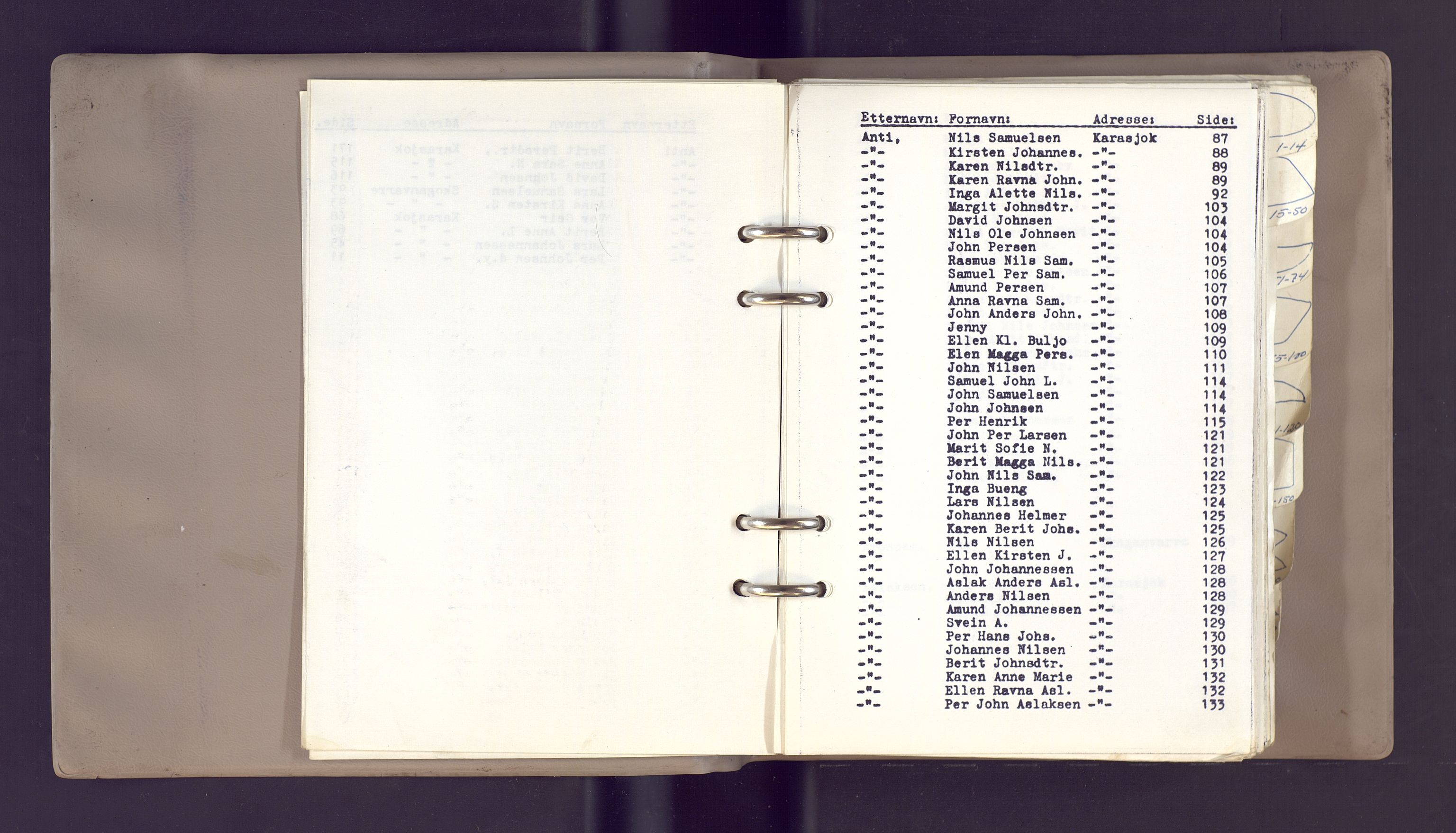 Lappefogden i Finnmark/Reindriftsforvaltningen Øst-Finnmark, AV/SATØ-S-1461/G/Gd/L0002/0001: Reinmerkeregisterprotokoller / Reinmerkeregisterprotokoll for Karasjok reinsogn, 1967