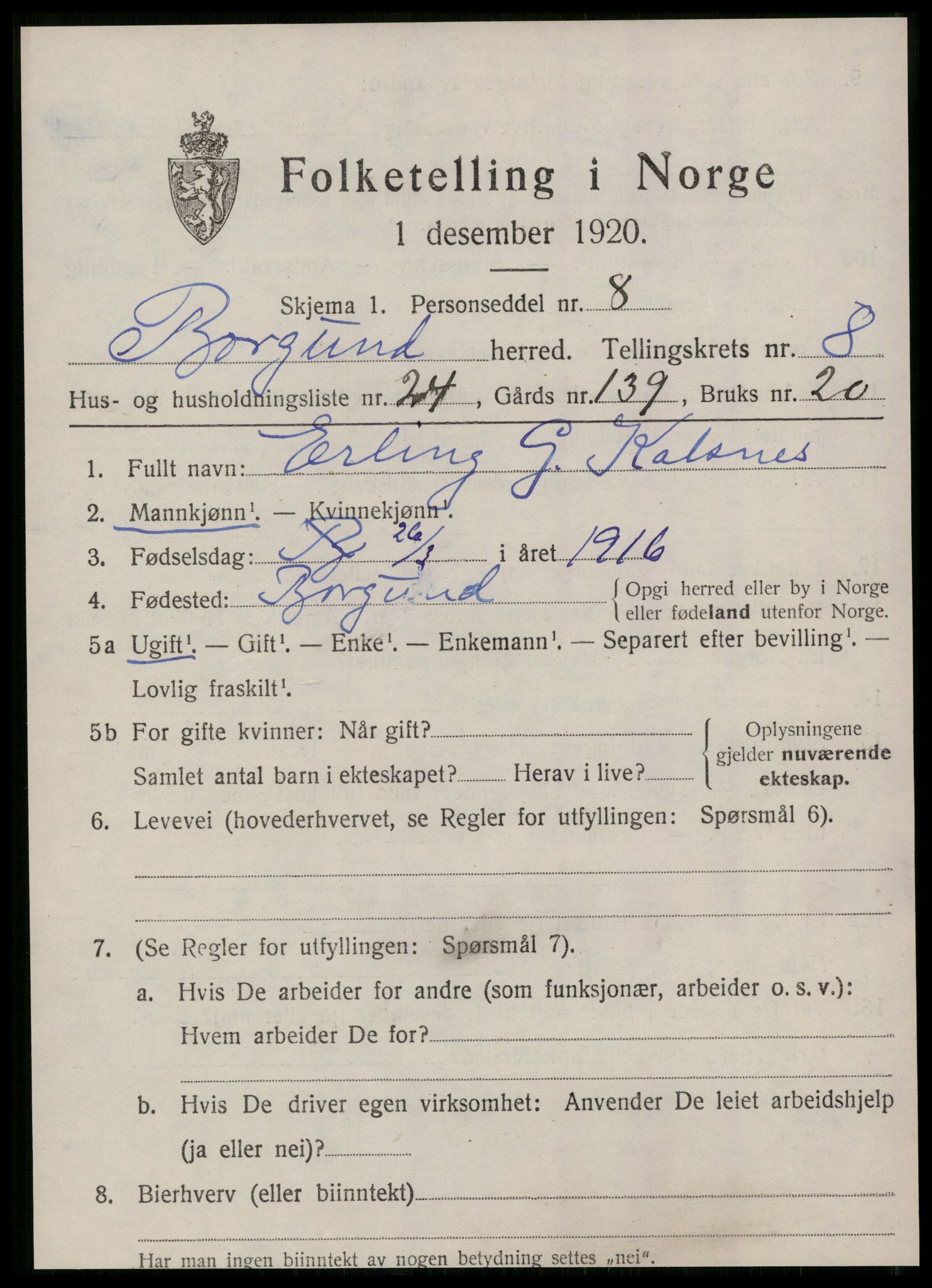 SAT, Folketelling 1920 for 1531 Borgund herred, 1920, s. 7678