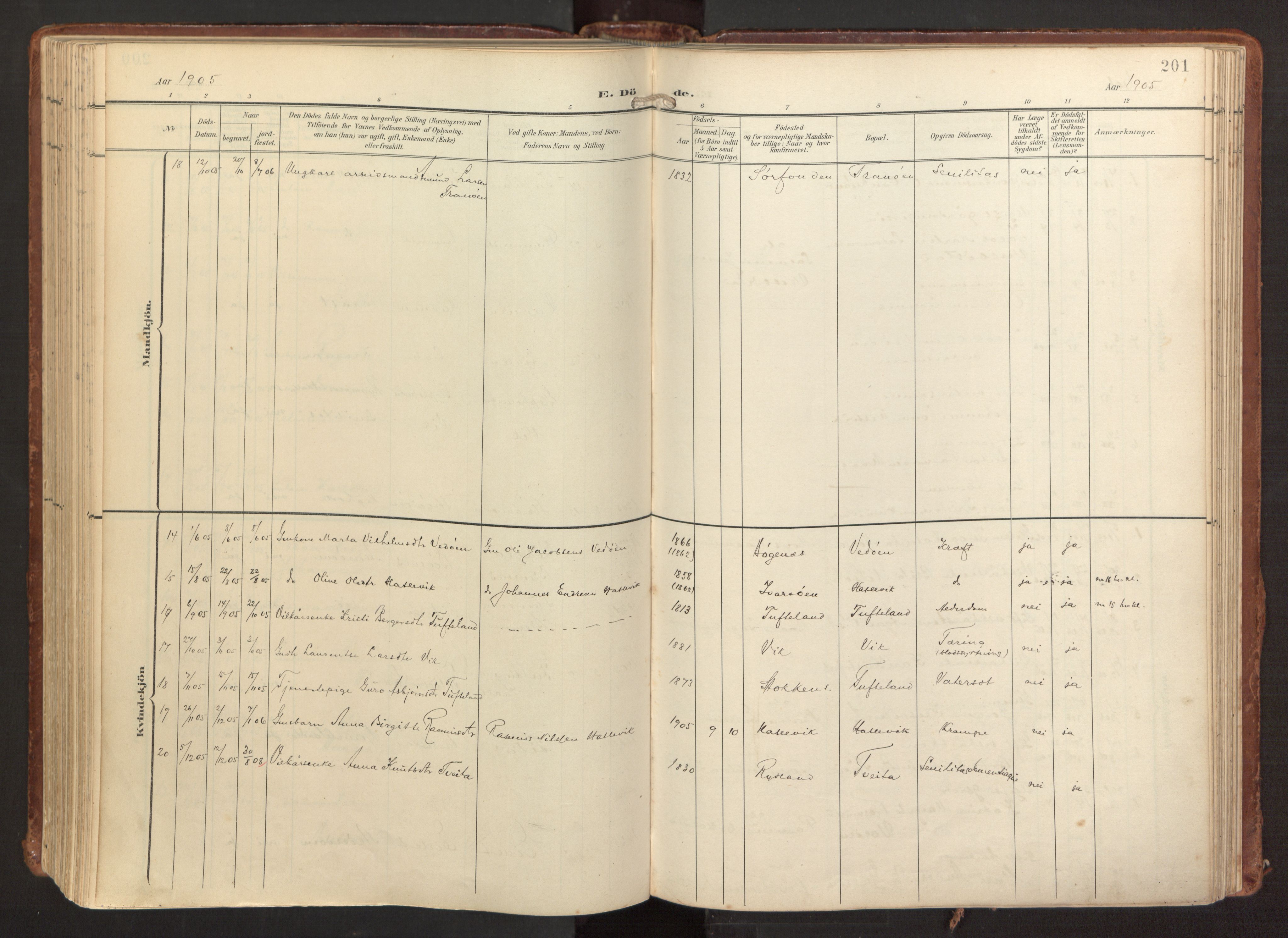 Fitjar sokneprestembete, AV/SAB-A-99926: Ministerialbok nr. A 3, 1900-1918, s. 201