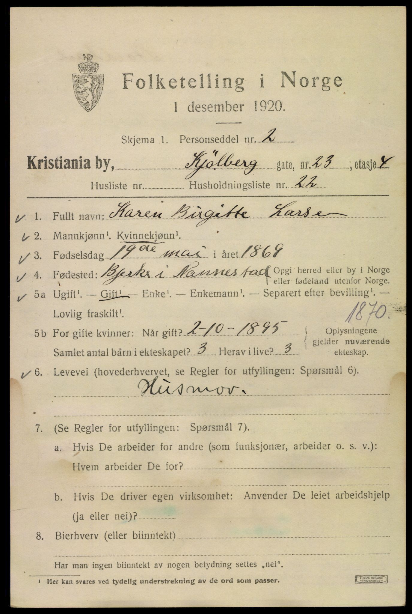 SAO, Folketelling 1920 for 0301 Kristiania kjøpstad, 1920, s. 343307